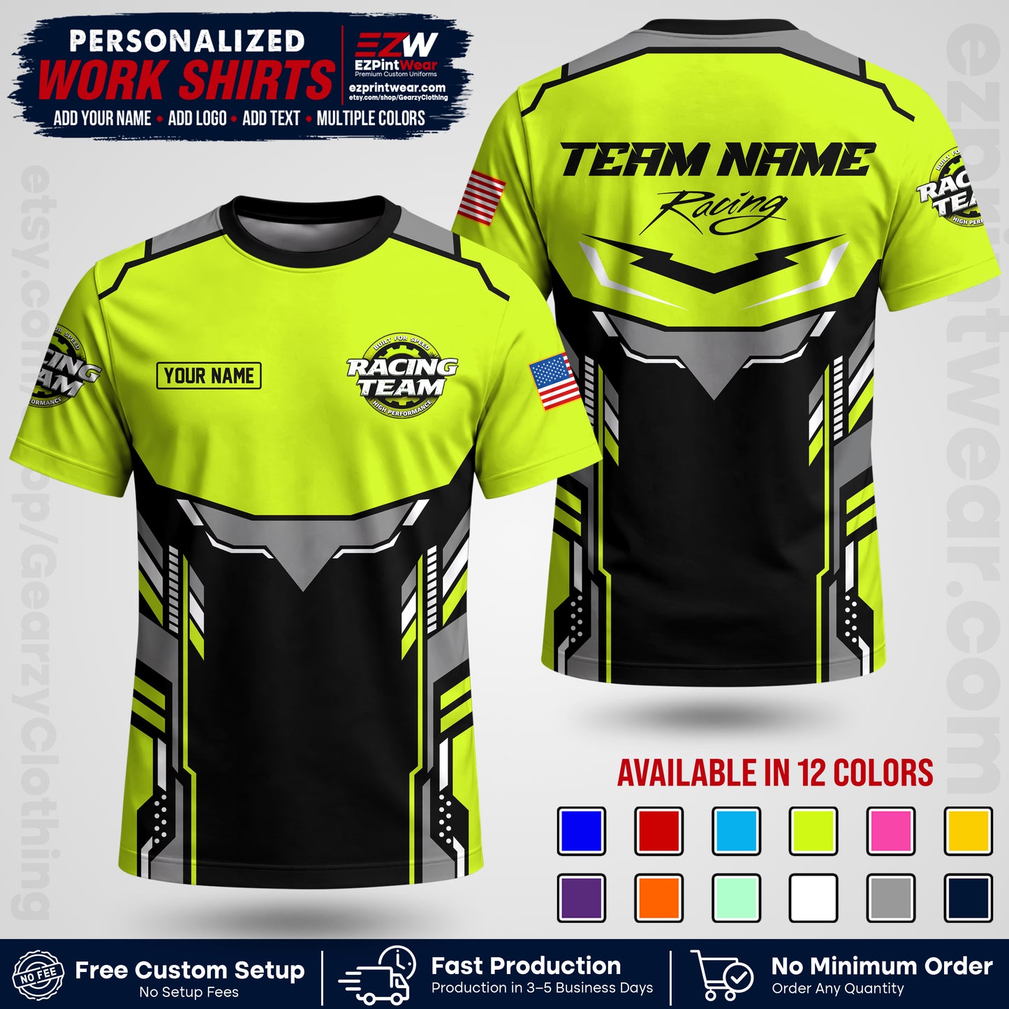 Custom Racing Shirt with Name, Logo & Text | Race Team Uniform | Crew Apparel RC11
