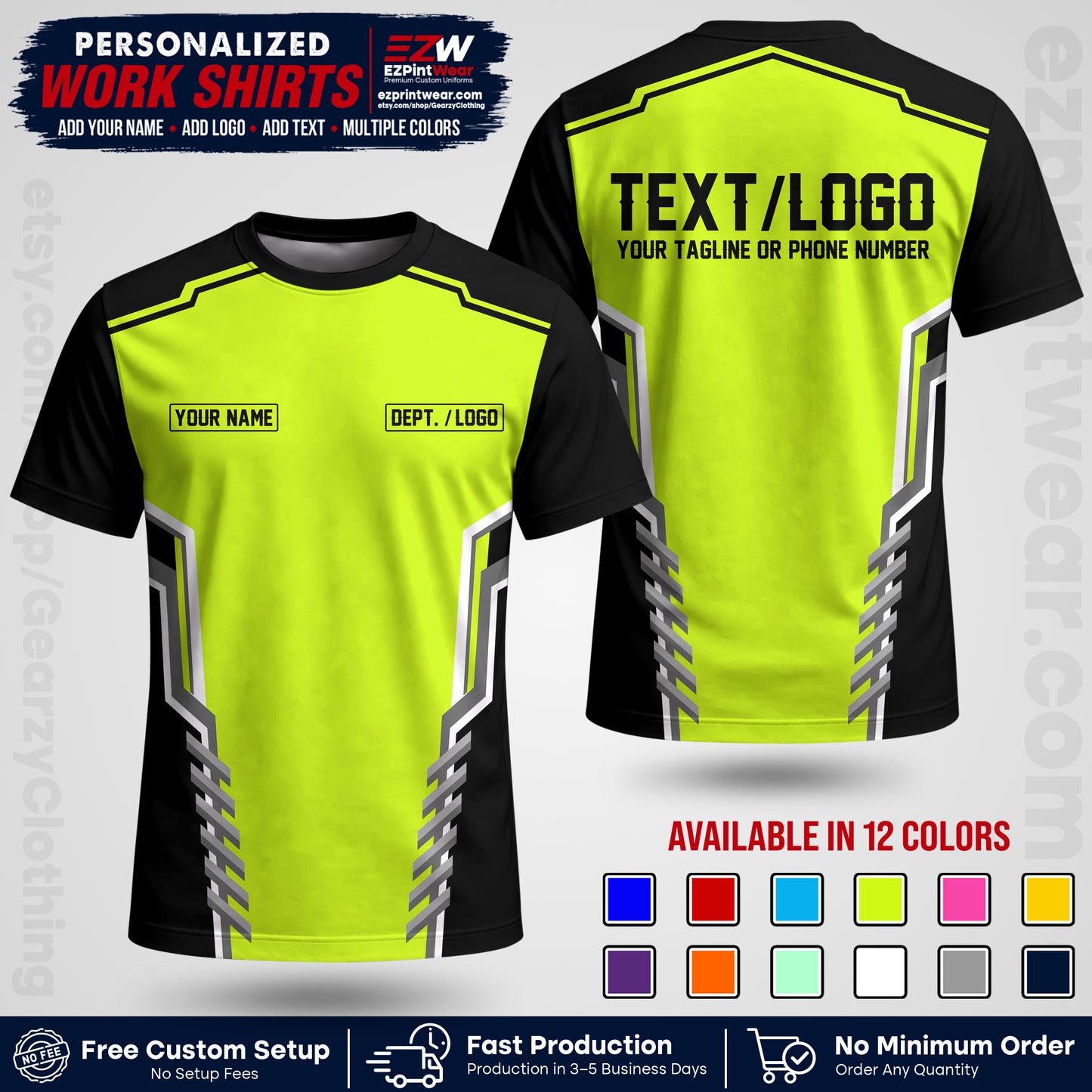 Custom All Over Print Work Uniform Shirt with Name, Logo & Text | Custom Hawaiian Shirt | Company Shirt | Employee Uniform UNF15