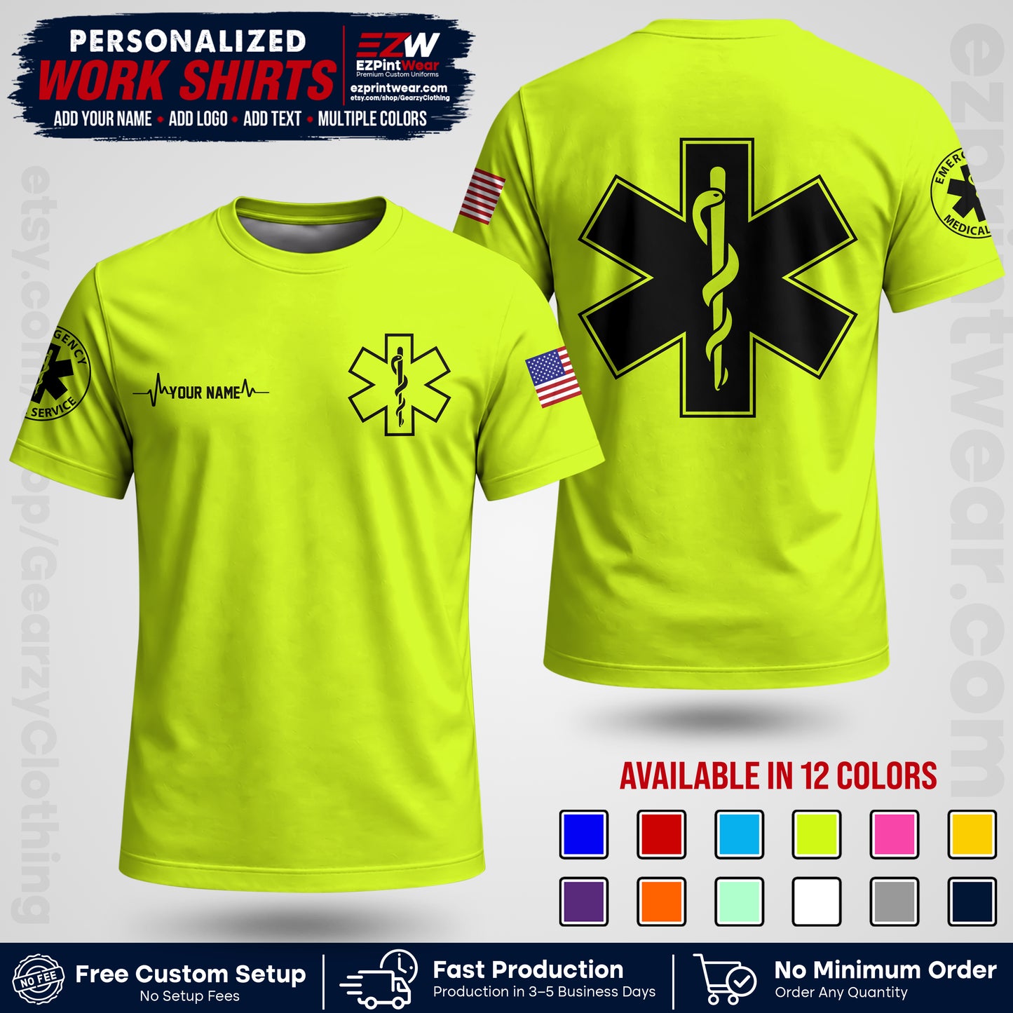 Custom EMS Shirt with Name, Logo & Text | EMS Team Uniform | First Responder Workwear EMSU04