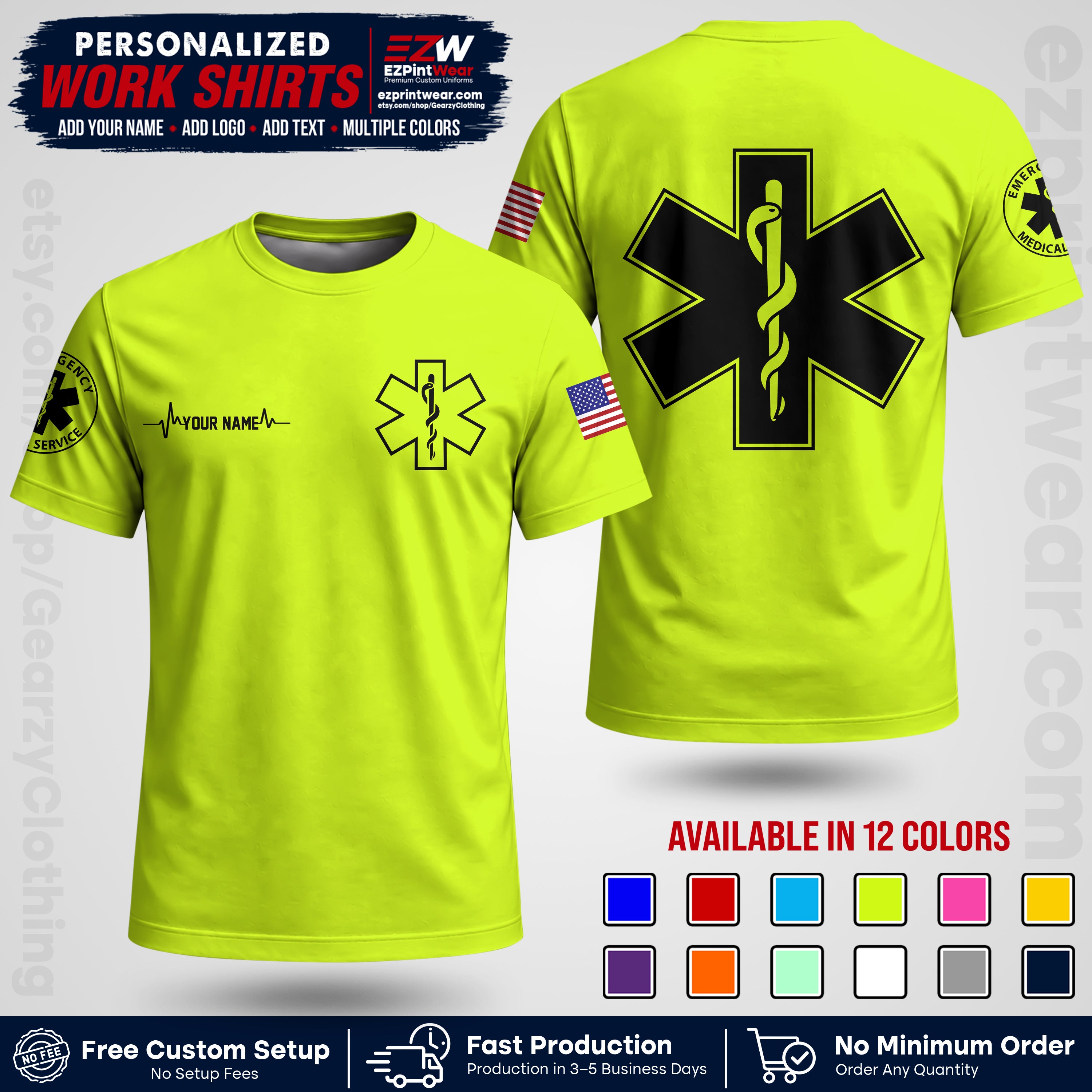 Custom EMS Shirt with Name, Logo & Text | EMS Team Uniform | First Responder Workwear EMSU04