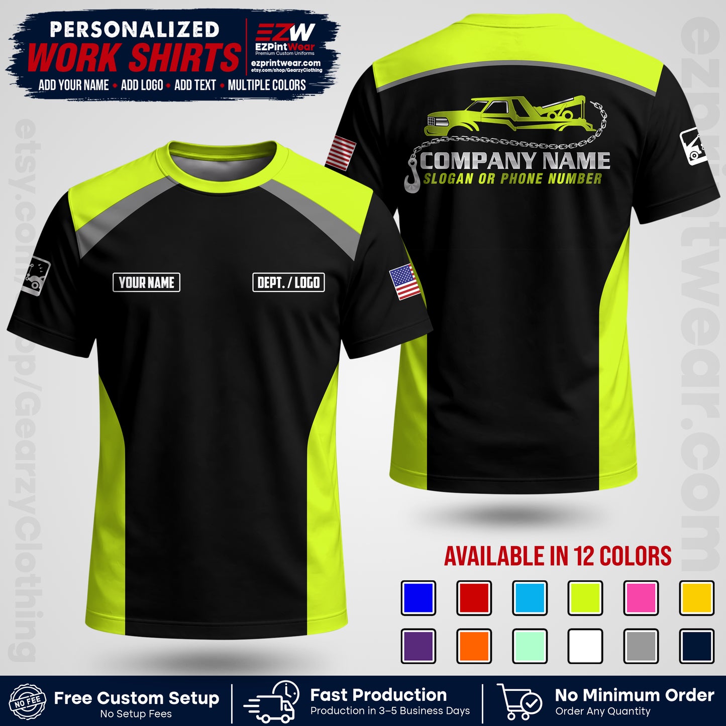 Custom Towing Shirt with Name, Logo & Text | Towing Company Uniform | Workwear TW01