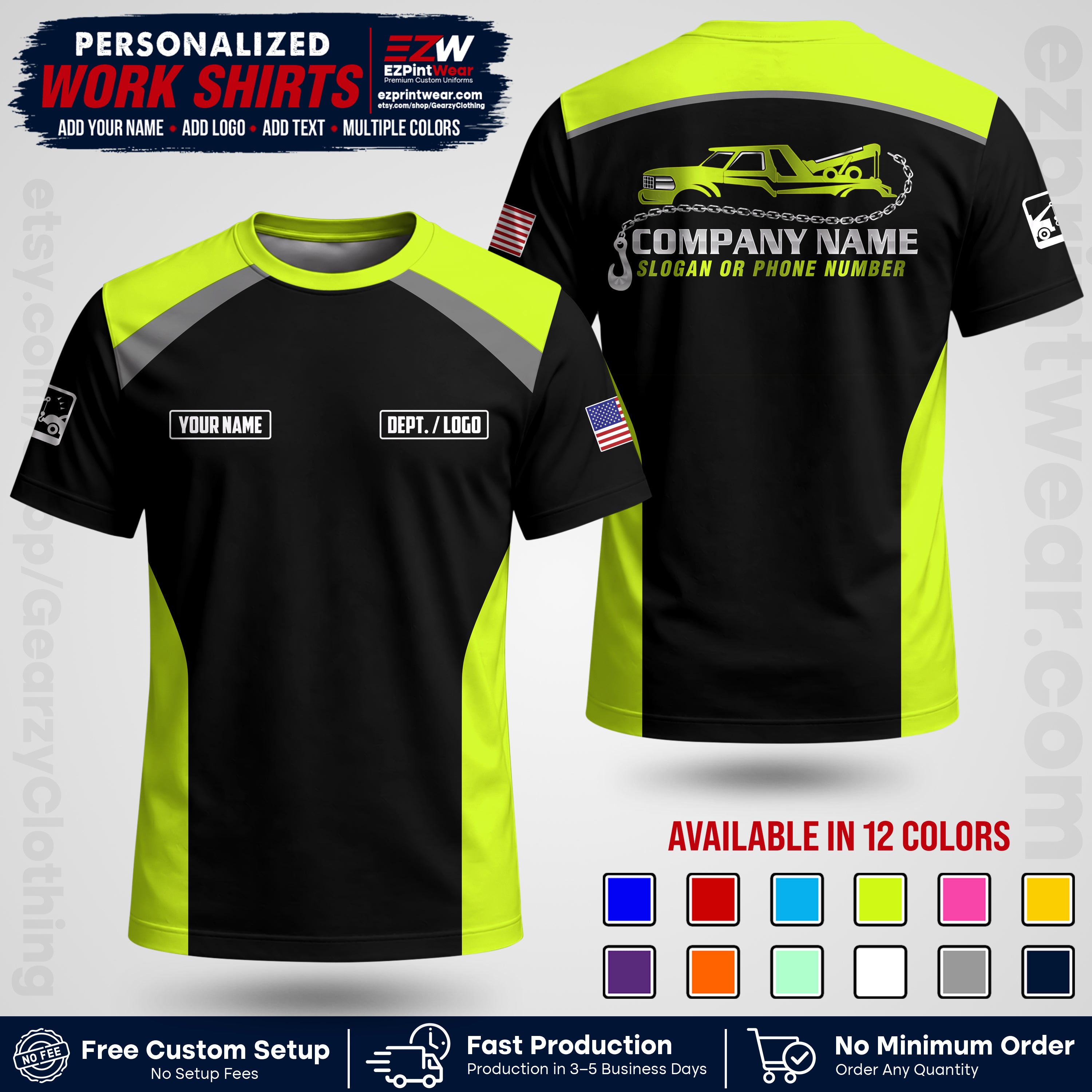 Custom Towing Shirt with Name, Logo & Text | Towing Company Uniform | Workwear TW01