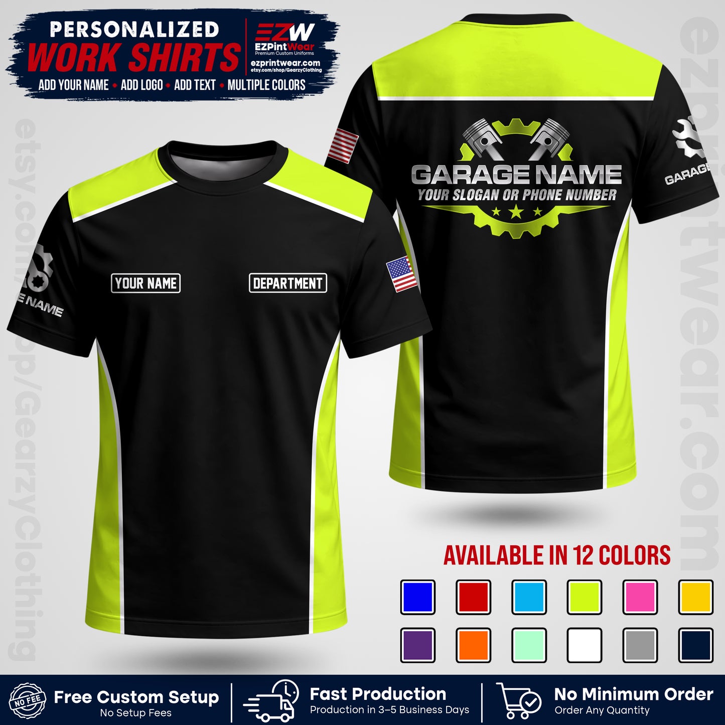 Custom Mechanic Work Shirt with Name, Logo & Text | Auto Shop Uniform | Workwear MCN 07