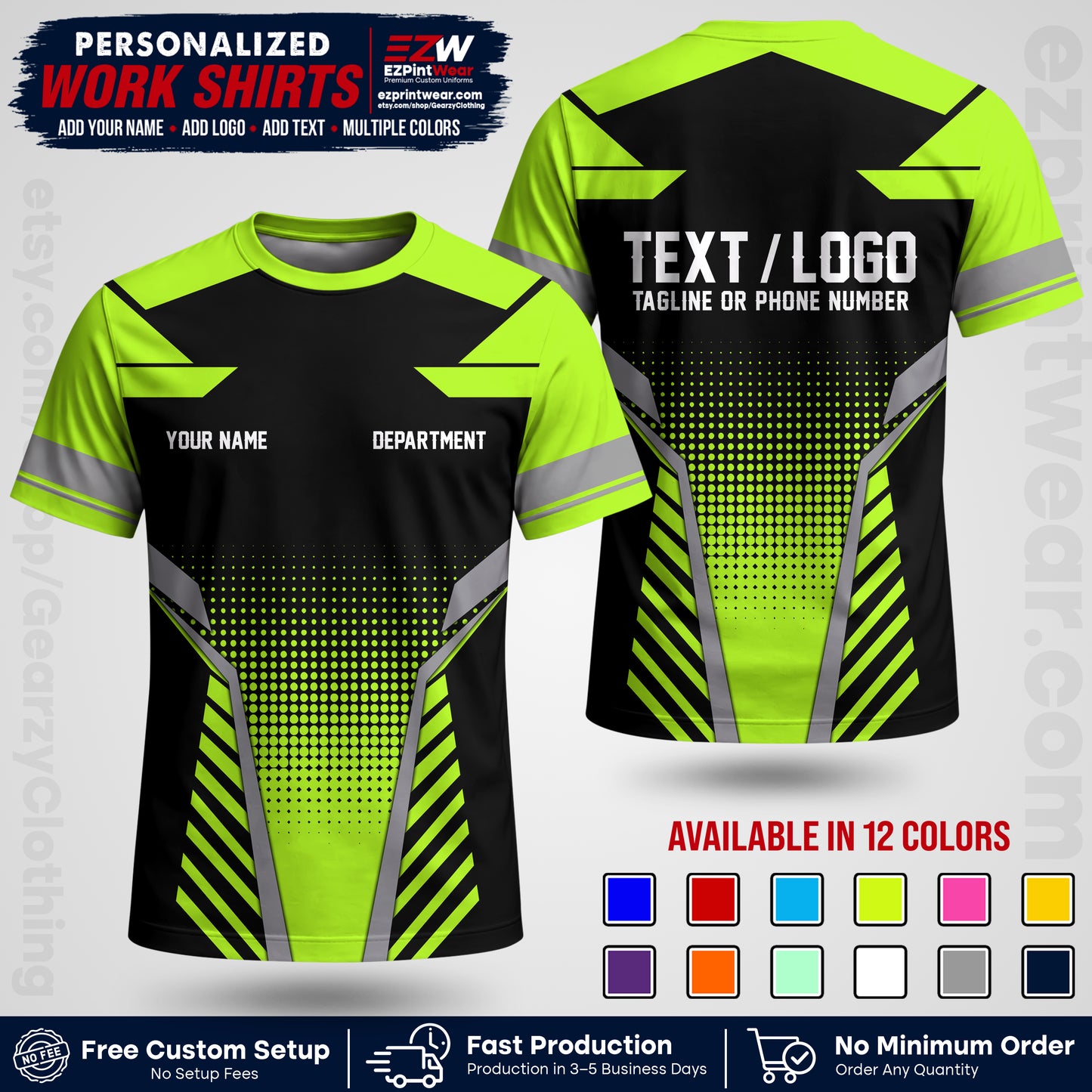 Custom All Over Print Work Uniform Shirt with Name, Logo & Text | Custom Hawaiian Shirt | Company Shirt | Employee Uniform UNF06