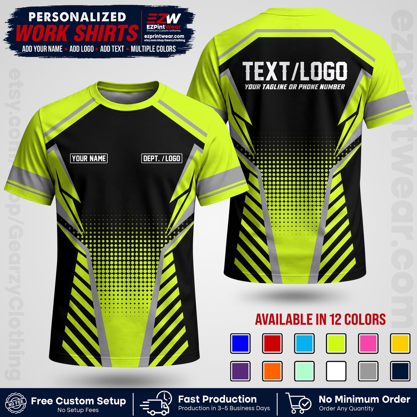 Custom All Over Print Work Uniform Shirt with Name, Logo & Text | Custom Hawaiian Shirt | Company Shirt | Employee Uniform UNF13