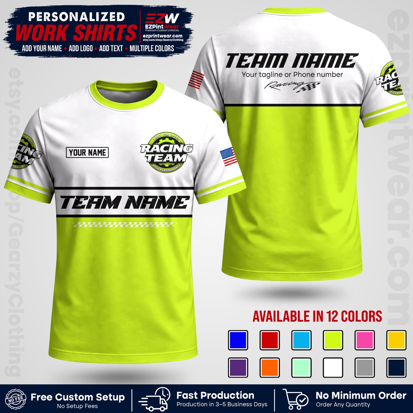Custom Racing Shirt with Name, Logo & Text | Race Team Uniform | Crew Apparel RC12