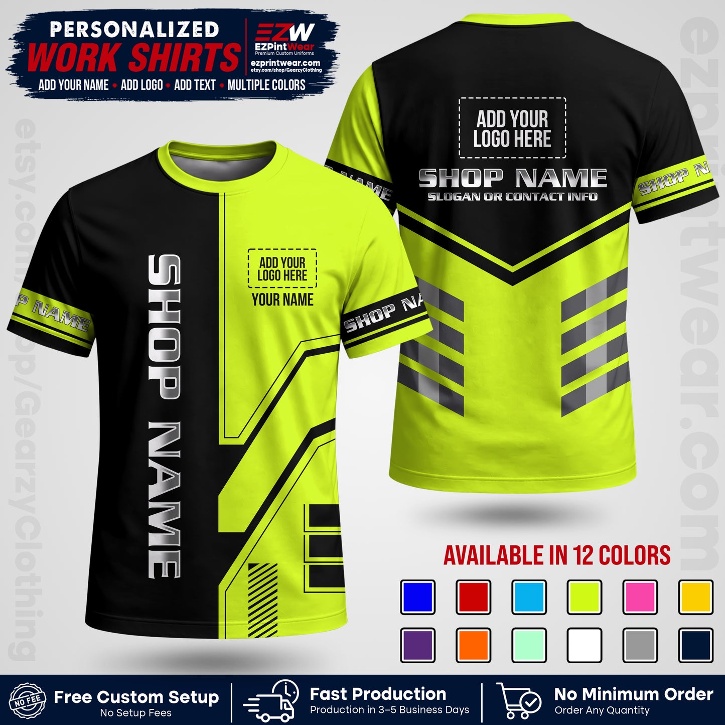 Custom All Over Print Work Uniform Shirt with Name, Logo & Text | Custom Hawaiian Shirt | Company Shirt | Employee Uniform UNF11