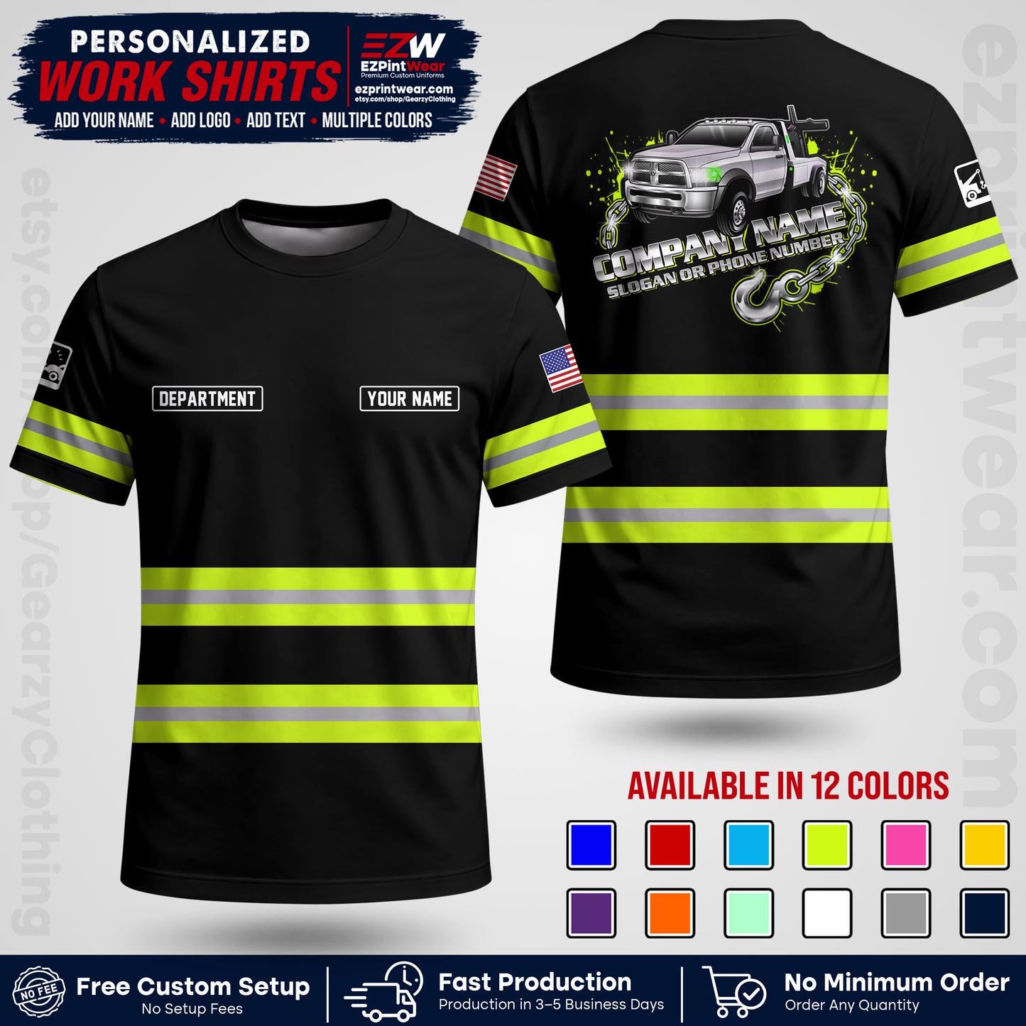 Custom Towing Workwear Uniform | Personalized Tow Truck Shirt | Non-Reflective Safety Stripe Apparel | Custom Towing Shirt | Tow Truck Apparel TW05
