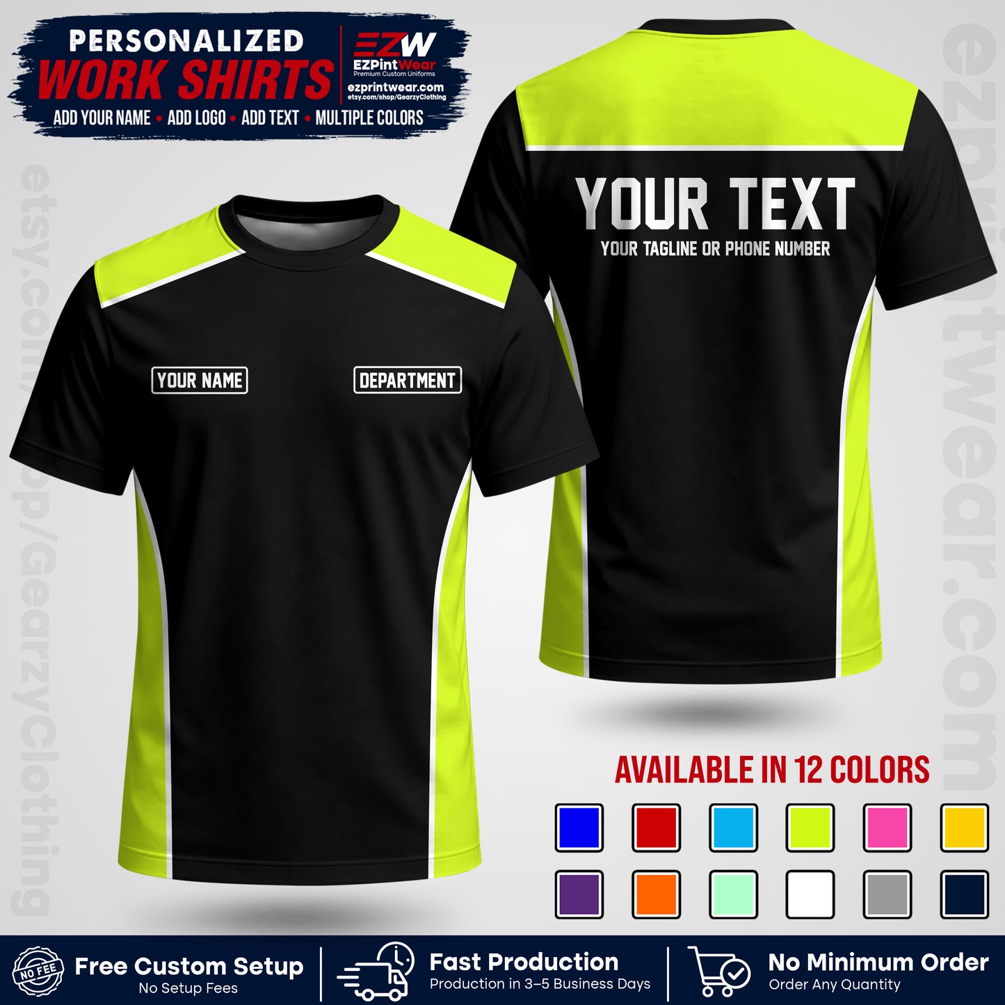 Custom All Over Print Work Uniform Shirt with Name, Logo & Text | Custom Hawaiian Shirt | Company Shirt | Employee Uniform UNF12