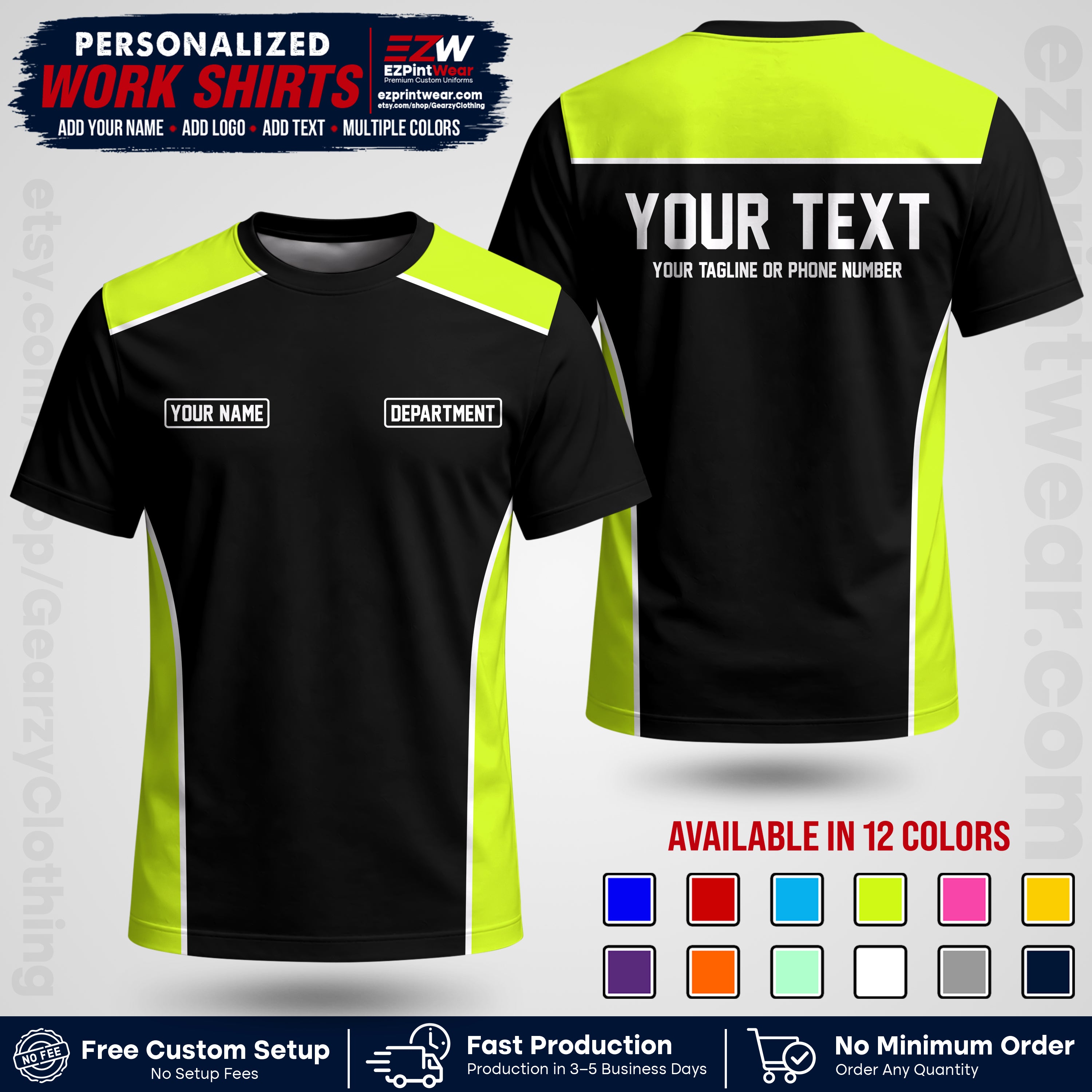 Custom All Over Print Work Uniform Shirt with Name, Logo & Text | Custom Hawaiian Shirt | Company Shirt | Employee Uniform UNF12