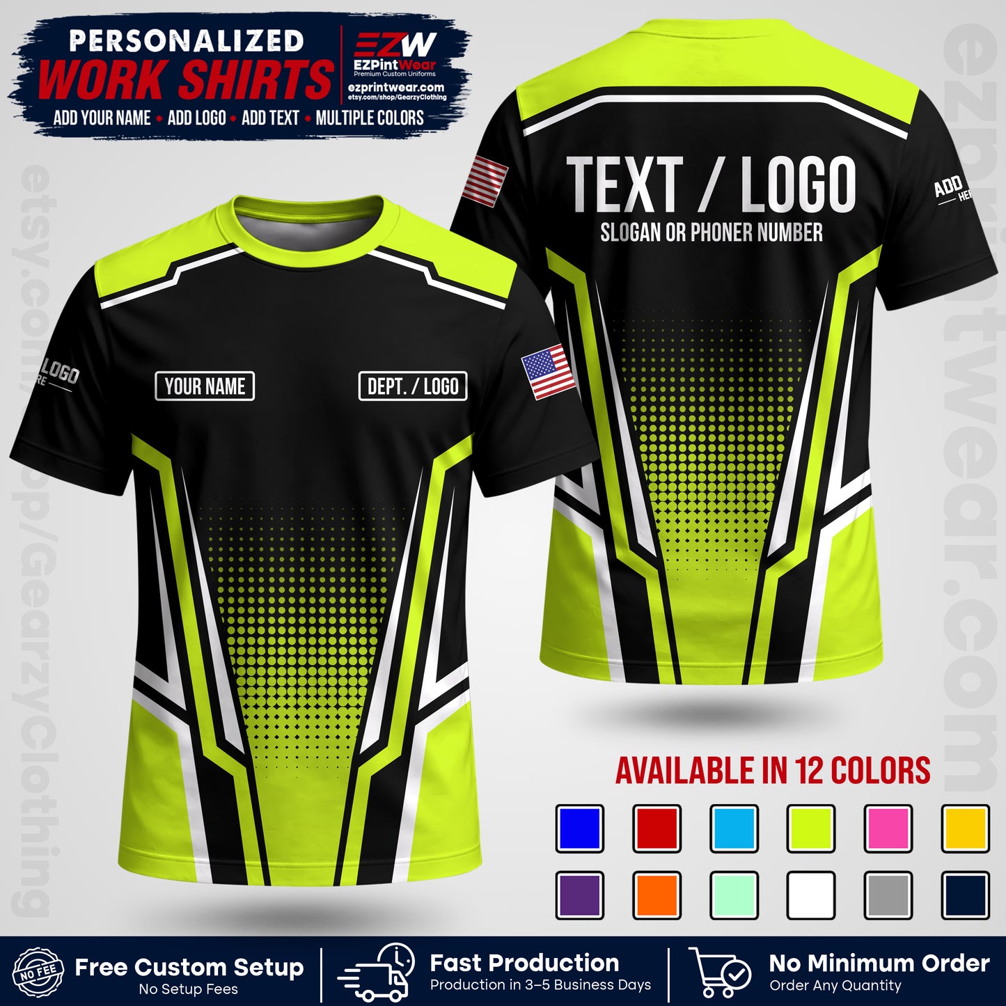 Custom All Over Print Work Uniform Shirt with Name, Logo & Text | Custom Hawaiian Shirt | Company Shirt | Employee Uniform UNF17
