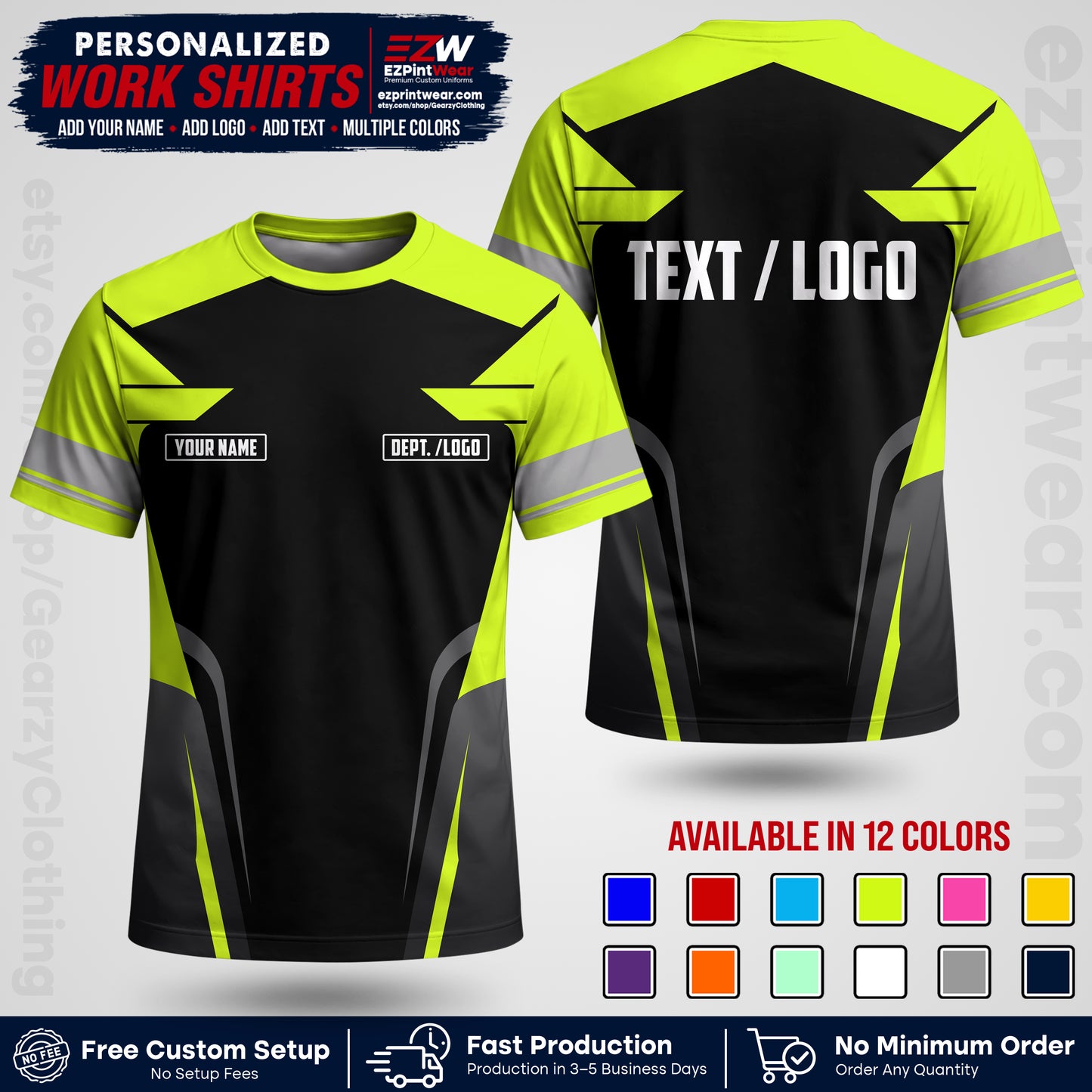 Custom All Over Print Work Uniform Shirt with Name, Logo & Text | Custom Hawaiian Shirt | Company Shirt | Employee Uniform UNF01