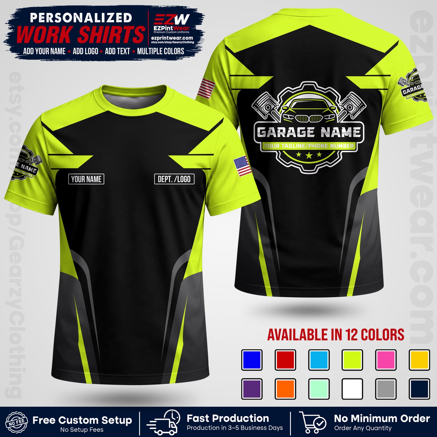 Custom Mechanic Work Shirt with Name, Logo & Text | Auto Shop Uniform | Workwear MCN 04