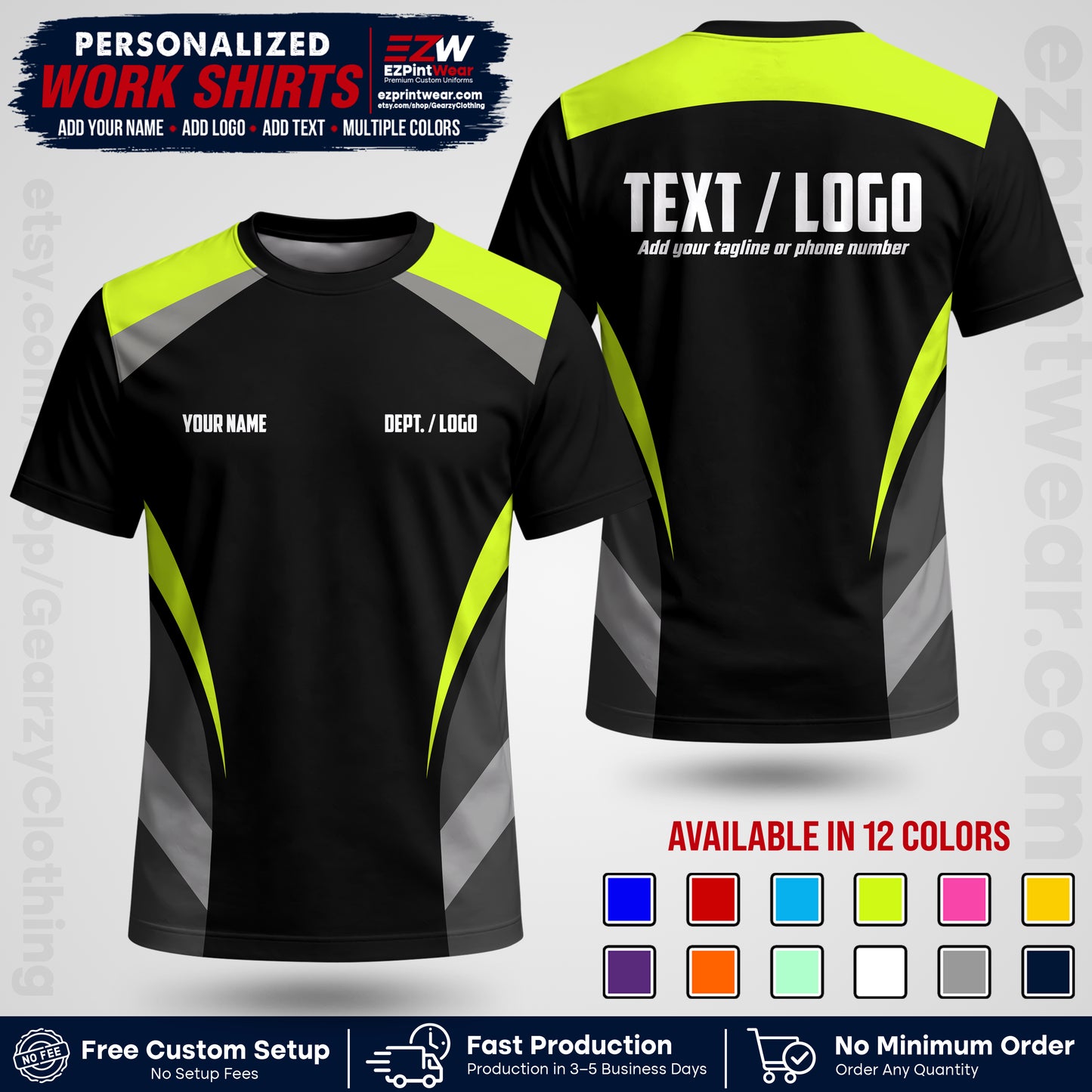 Custom All Over Print Work Uniform Shirt with Name, Logo & Text | Custom Hawaiian Shirt | Company Shirt | Employee Uniform UNF03