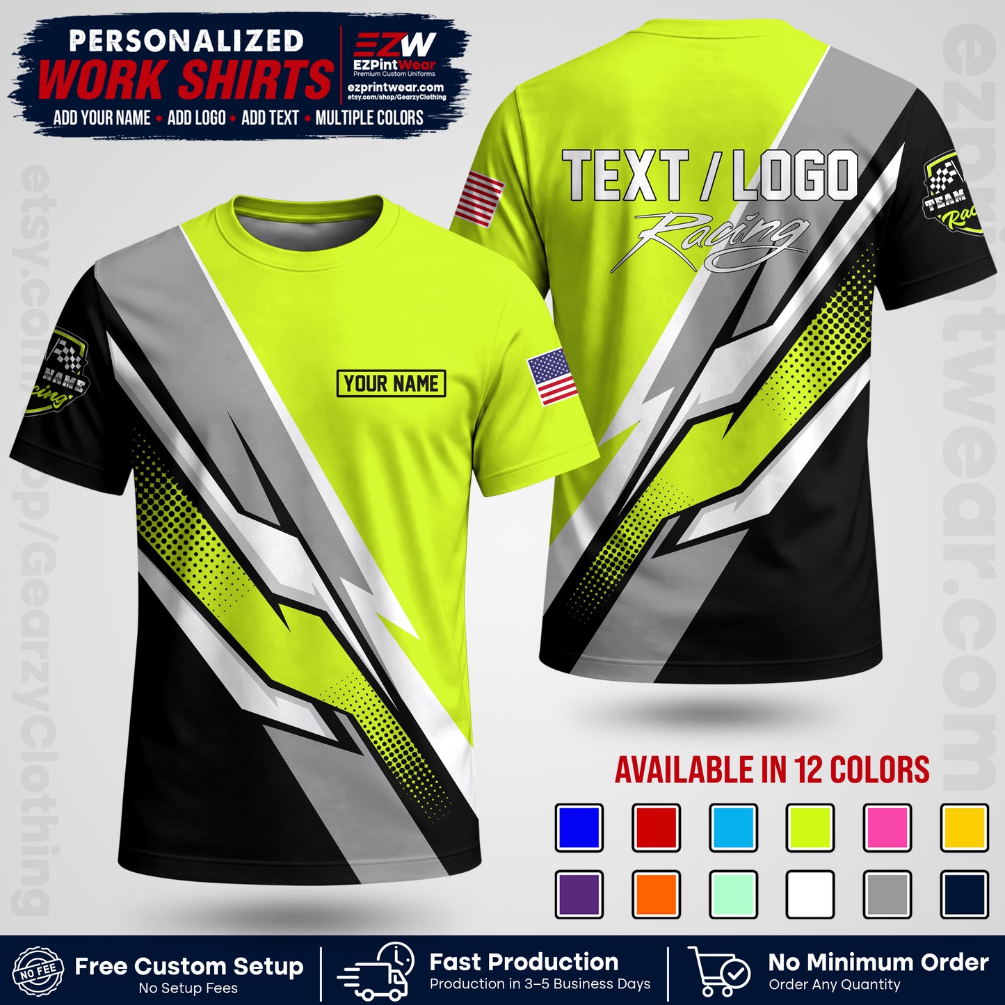 Custom Racing Shirt with Name, Logo & Text | Race Team Uniform | Crew Apparel RC01
