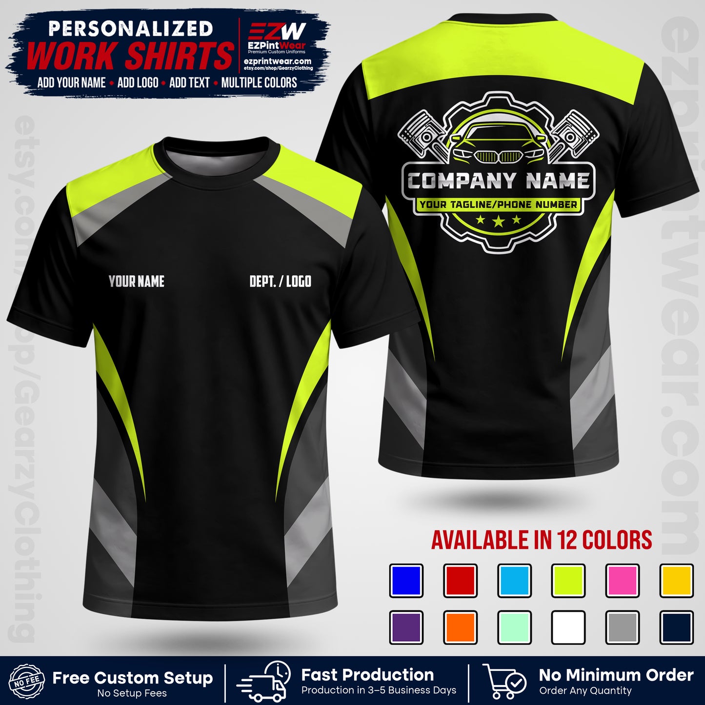 Custom Mechanic Work Shirt with Name, Logo & Text | Auto Shop Uniform | Workwear MCN 05