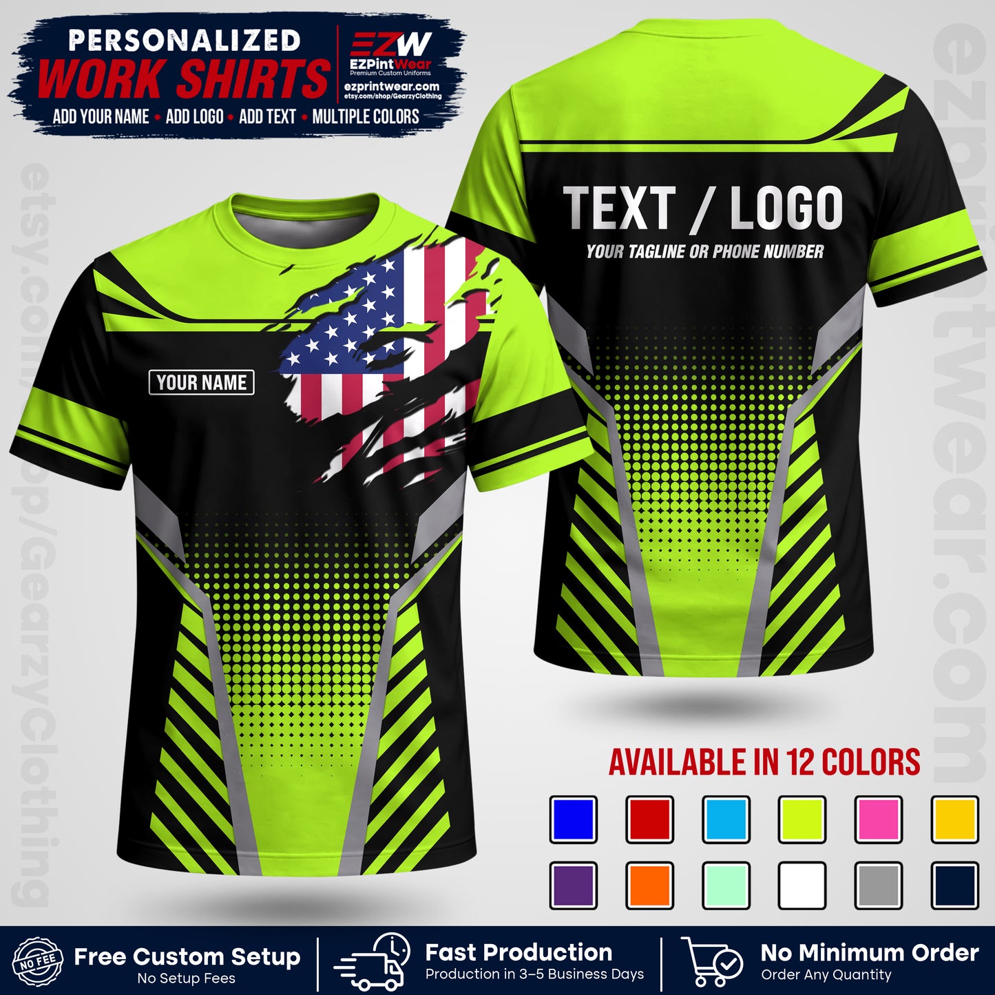 Custom All Over Print Work Uniform Shirt with Name, Logo & Text | Custom Hawaiian Shirt | Company Shirt | Employee Uniform UNF07