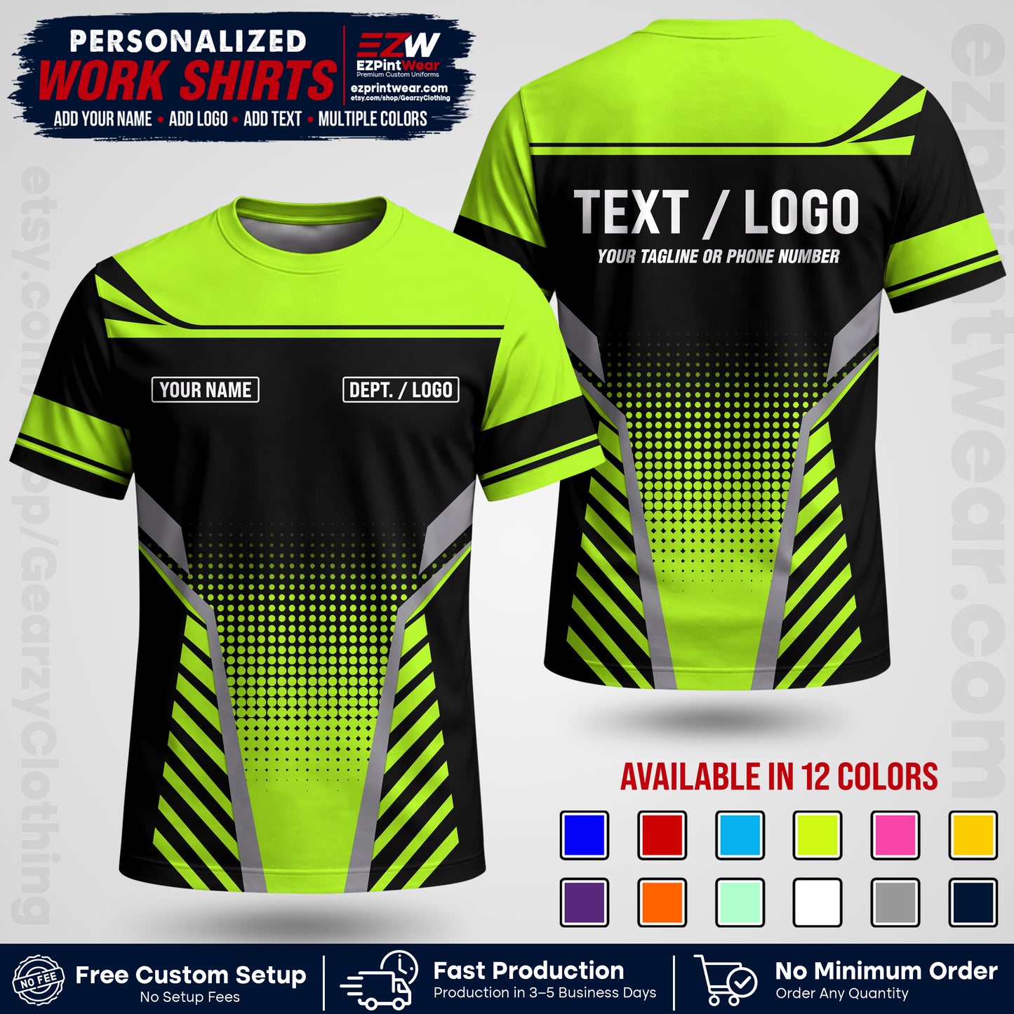 Custom All Over Print Work Uniform Shirt with Name, Logo & Text | Custom Hawaiian Shirt | Company Shirt | Employee Uniform UNF08
