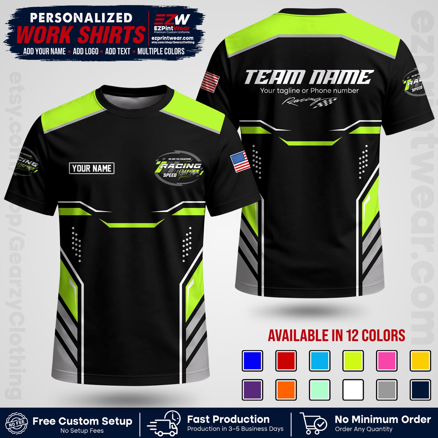 Custom Racing Shirt with Name, Logo & Text | Race Team Uniform | Crew Apparel RC10