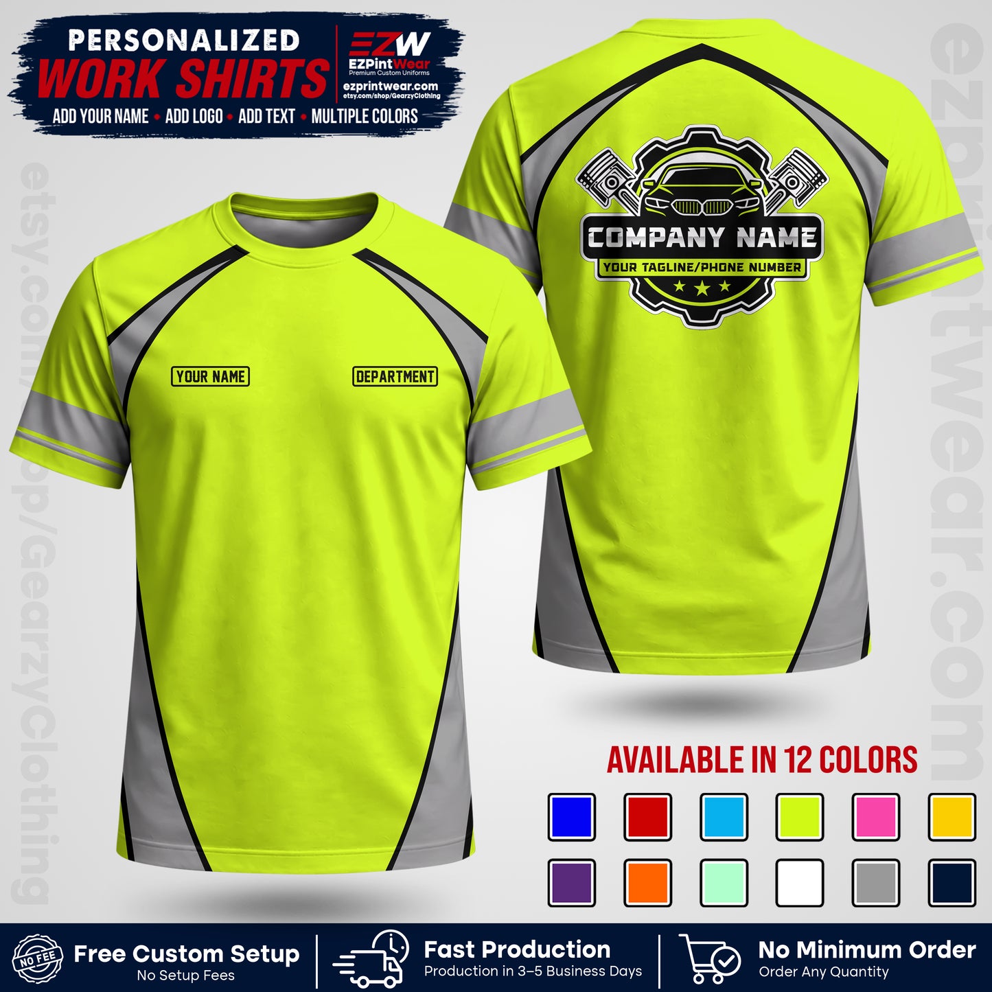 Custom Mechanic Work Shirt with Name, Logo & Text | Auto Shop Uniform | Workwear MCN 09