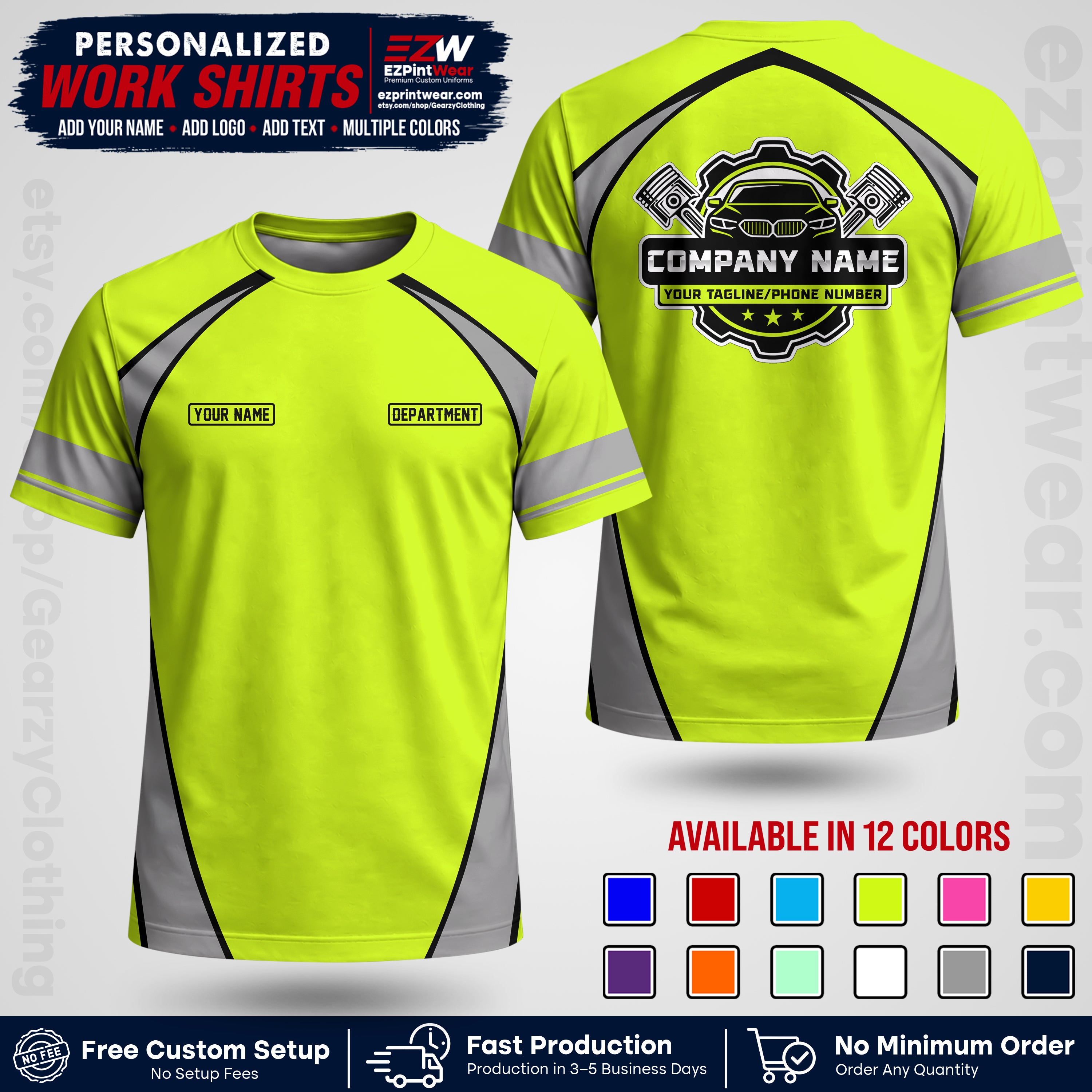 Custom Mechanic Work Shirt with Name, Logo & Text | Auto Shop Uniform | Workwear MCN 09