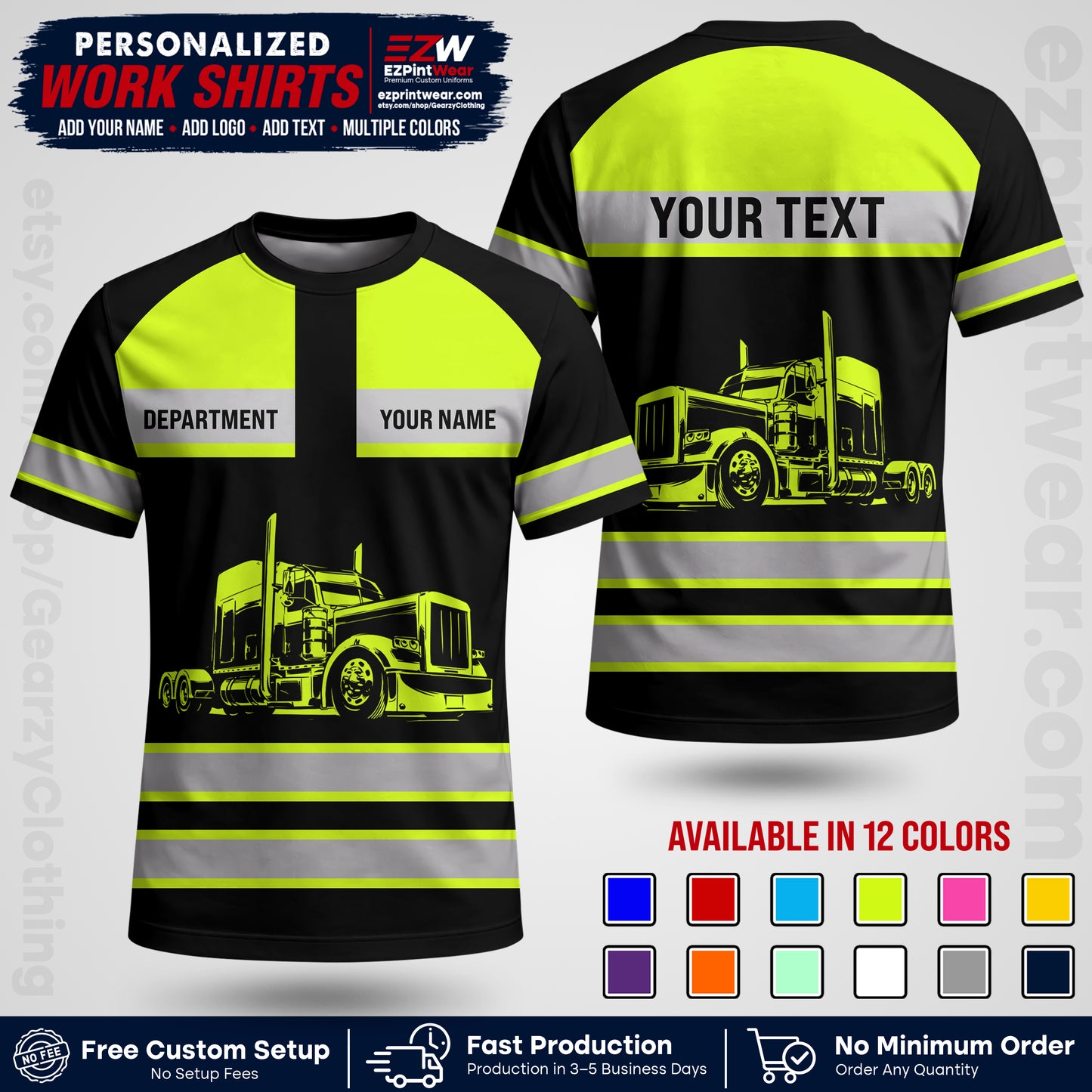 Personalized Truck Driver Workwear Uniform | Custom Safety Stripe Apparel | Non-Reflective Reflective Style Design TW02