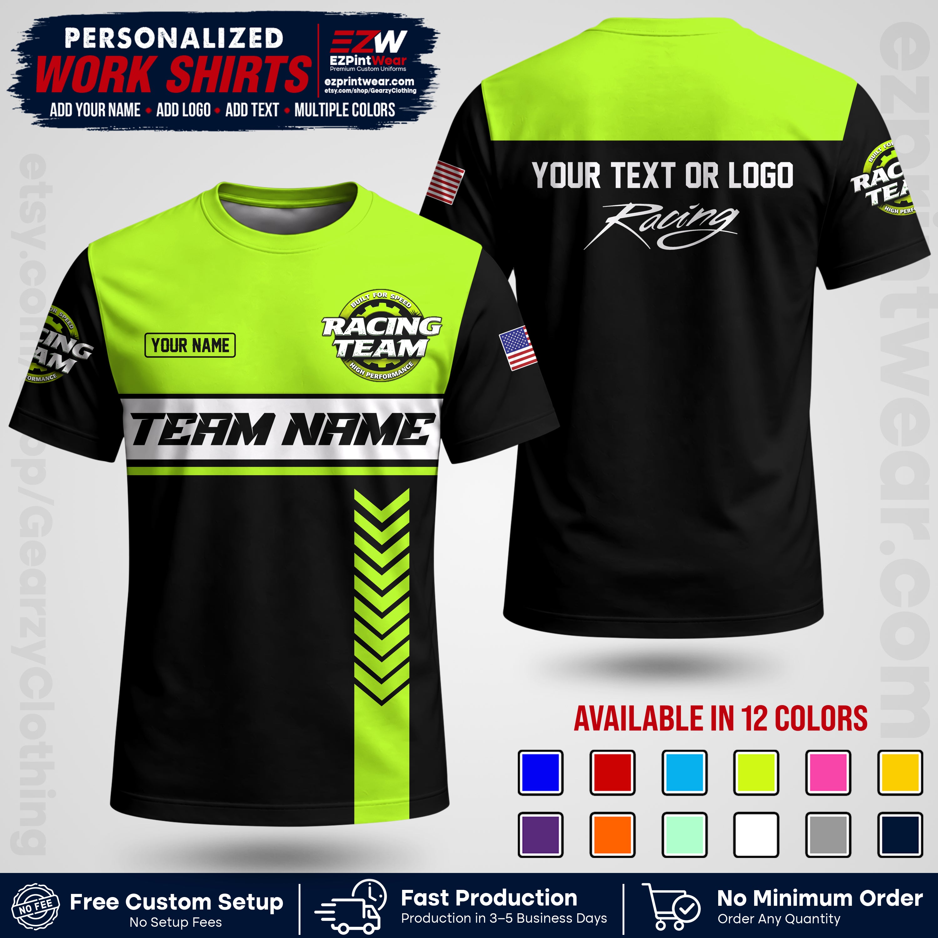 Custom Racing Shirt with Name, Logo & Text | Race Team Uniform | Crew Apparel RC02