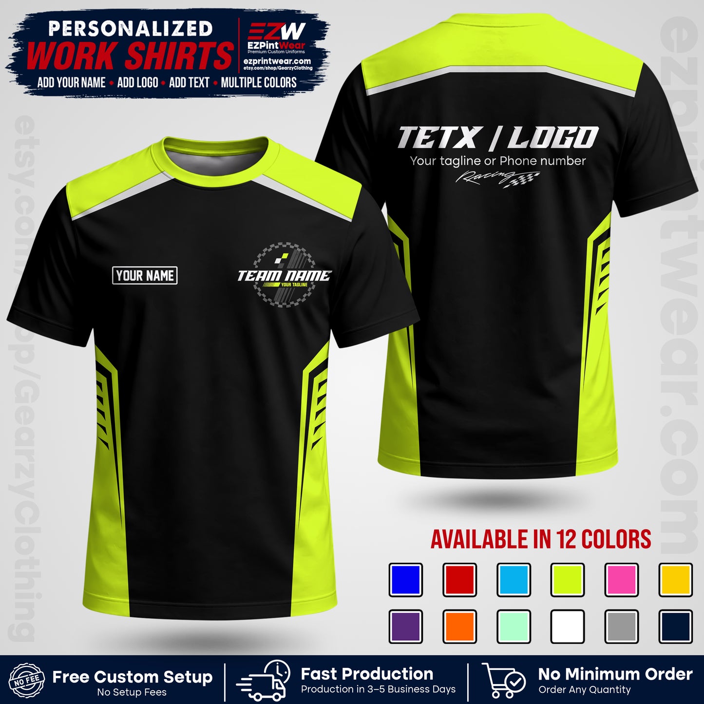 Custom Racing Shirt with Name, Logo & Text | Race Team Uniform | Crew Apparel RC07