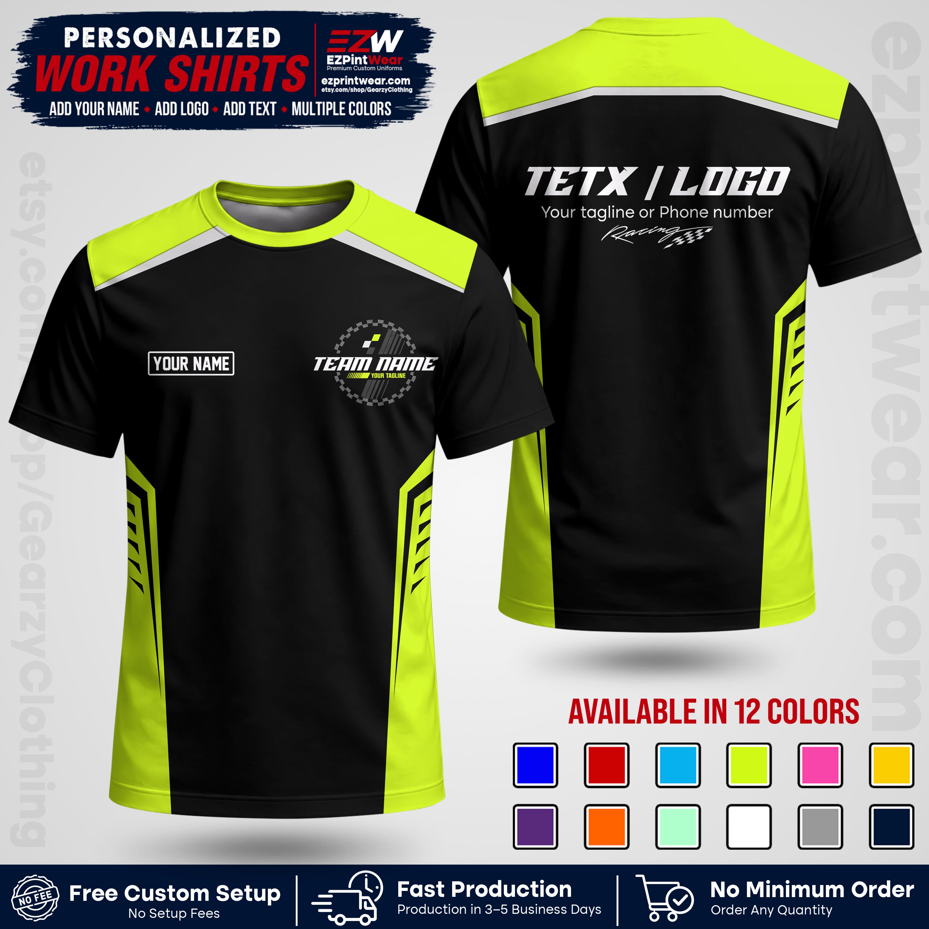 Custom Racing Shirt with Name, Logo & Text | Race Team Uniform | Crew Apparel RC07