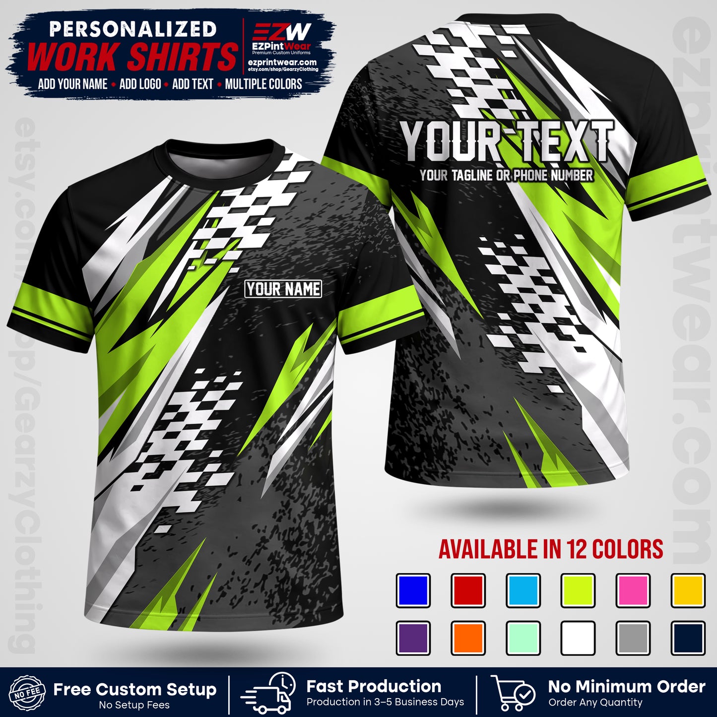 Custom Racing Shirt with Name, Logo & Text | Race Team Uniform | Crew Apparel RC03