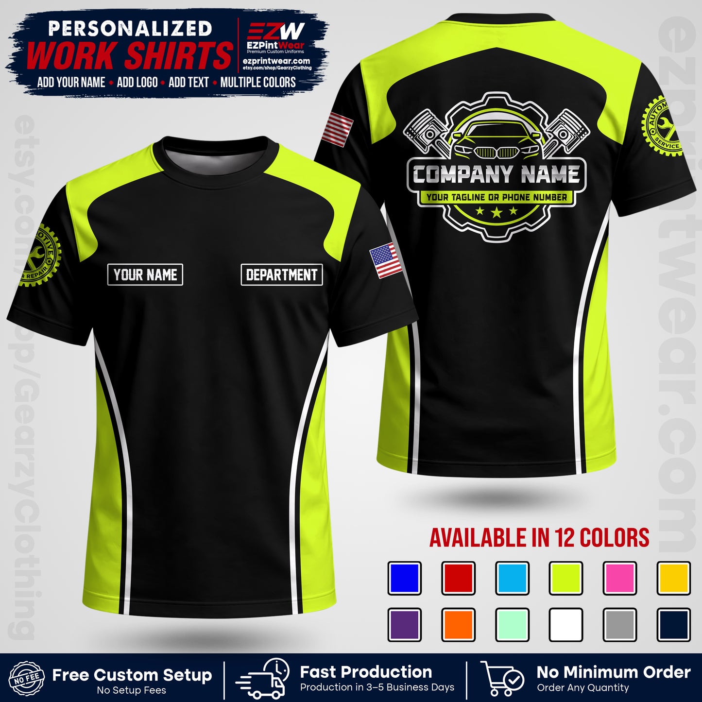 Custom Mechanic Work Shirt with Name, Logo & Text | Auto Shop Uniform | Workwear MCN 10
