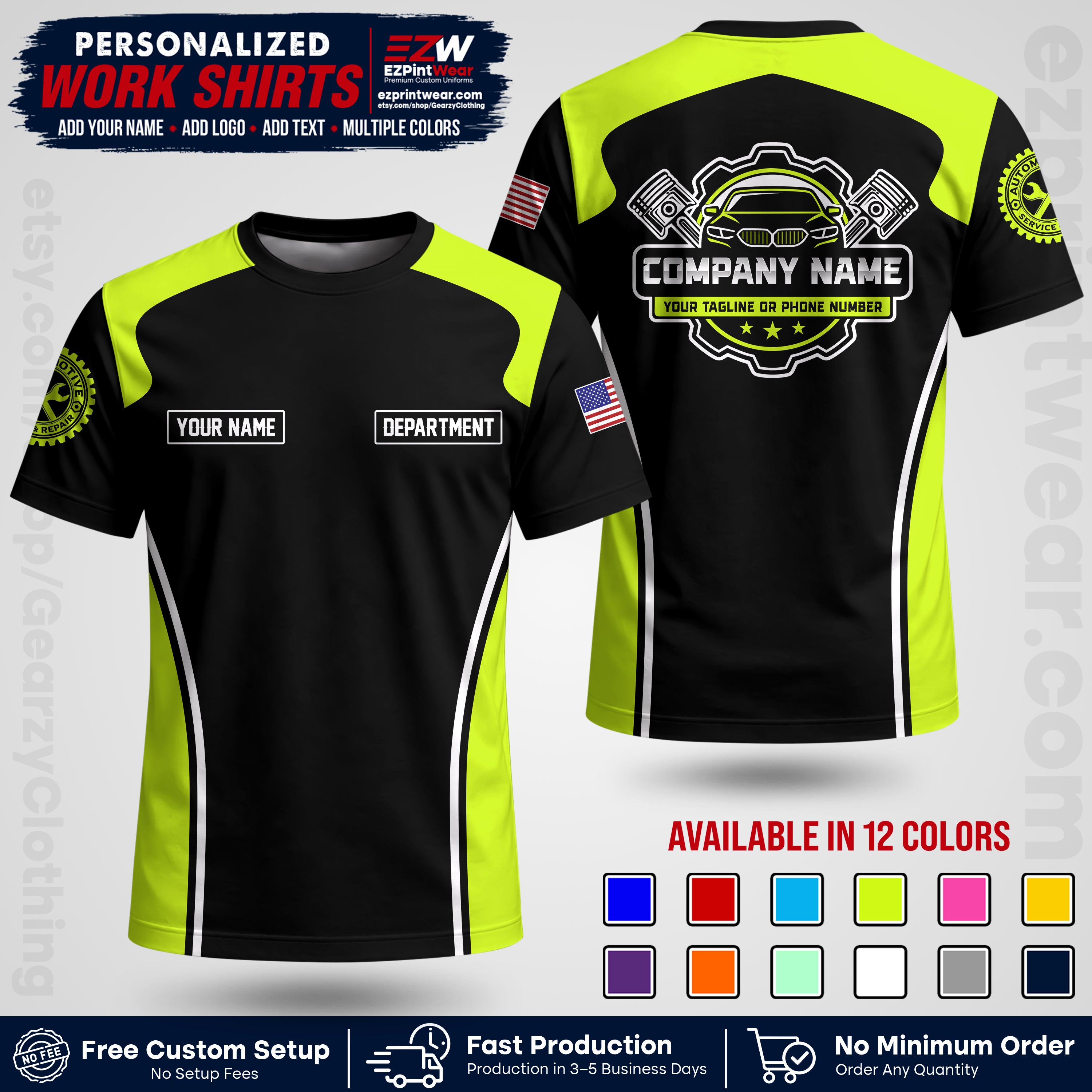 Custom Mechanic Work Shirt with Name, Logo & Text | Auto Shop Uniform | Workwear MCN 10