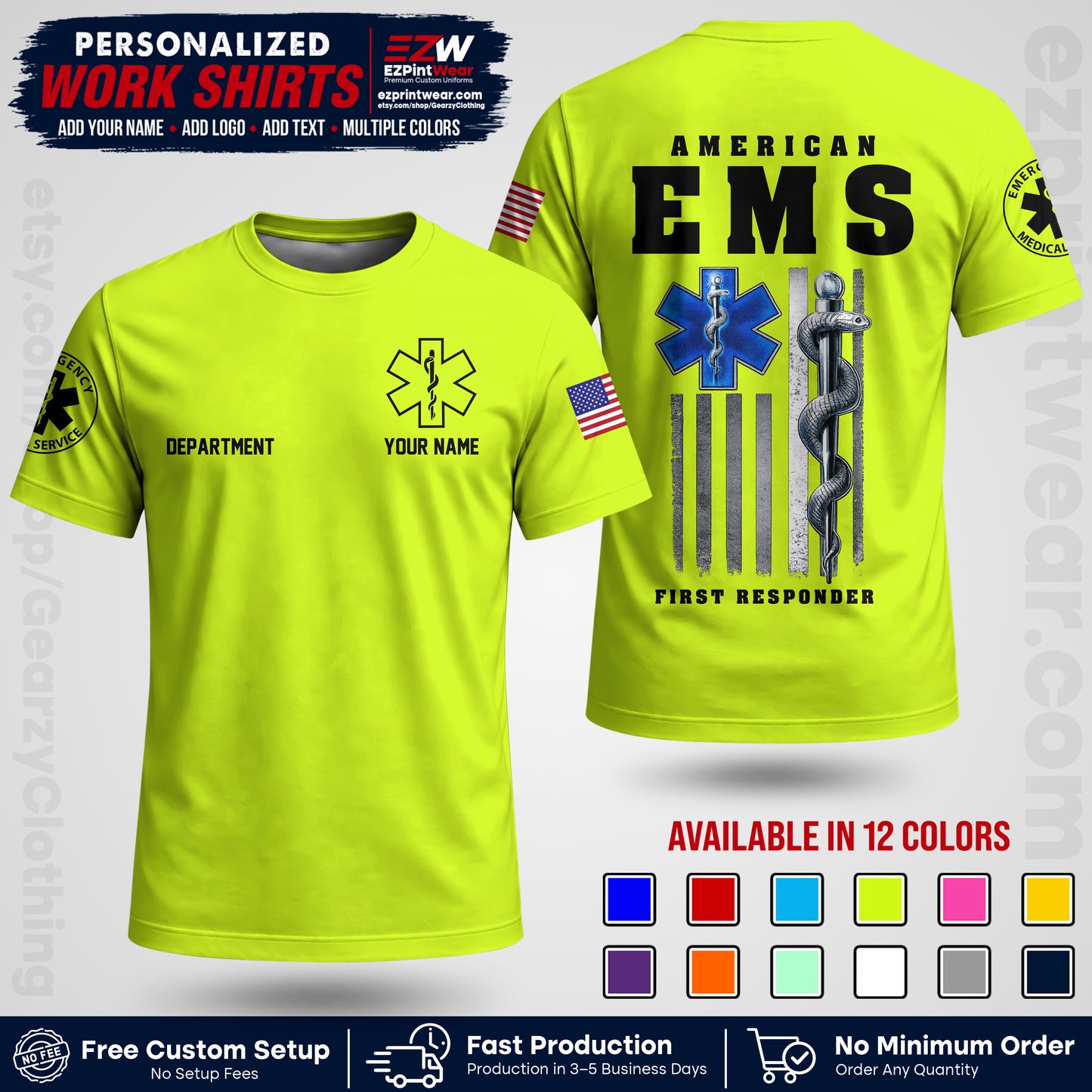 Custom EMS Shirt with Name, Logo & Text | EMS Team Uniform | First Responder Workwear EMSU03