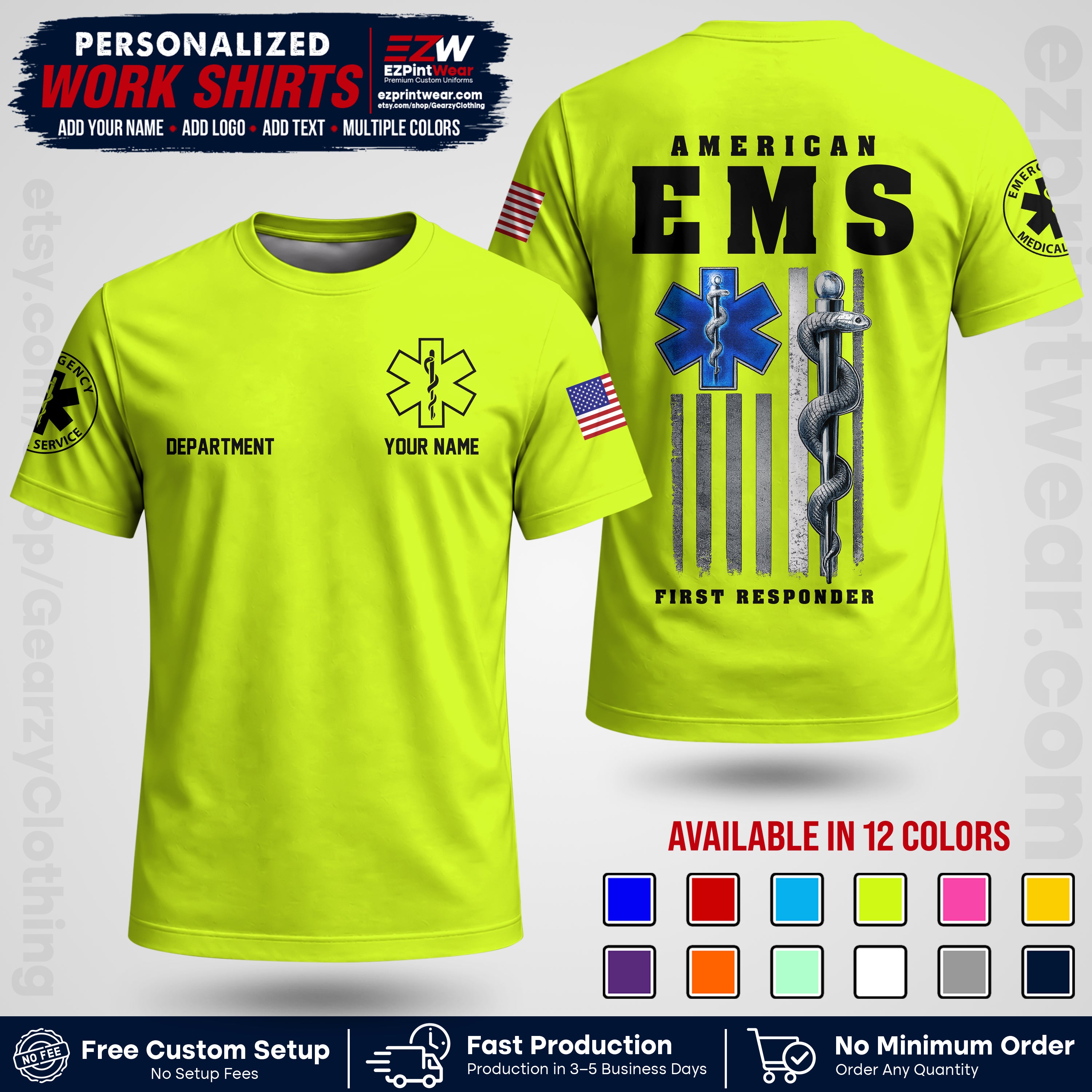 Custom EMS Shirt with Name, Logo & Text | EMS Team Uniform | First Responder Workwear EMSU03