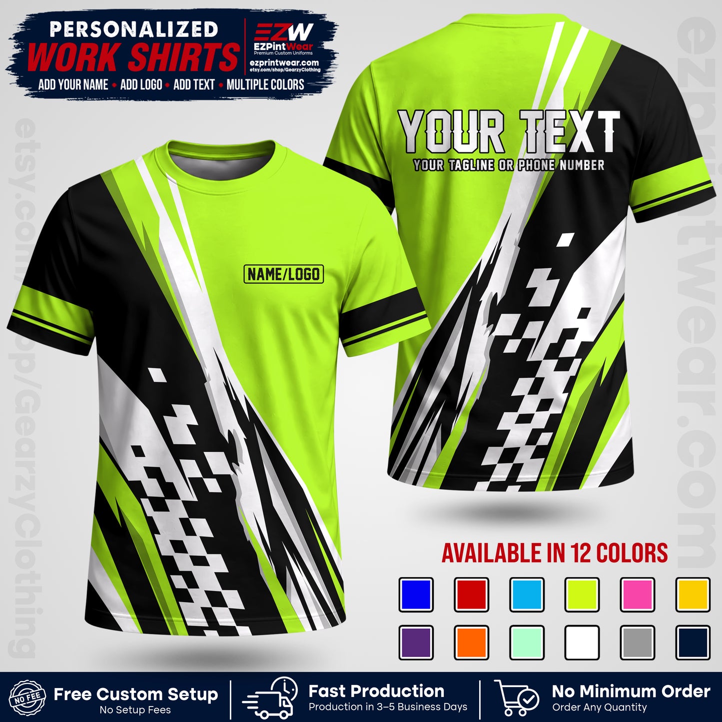 Custom Racing Shirt with Name, Logo & Text | Race Team Uniform | Crew Apparel RC04
