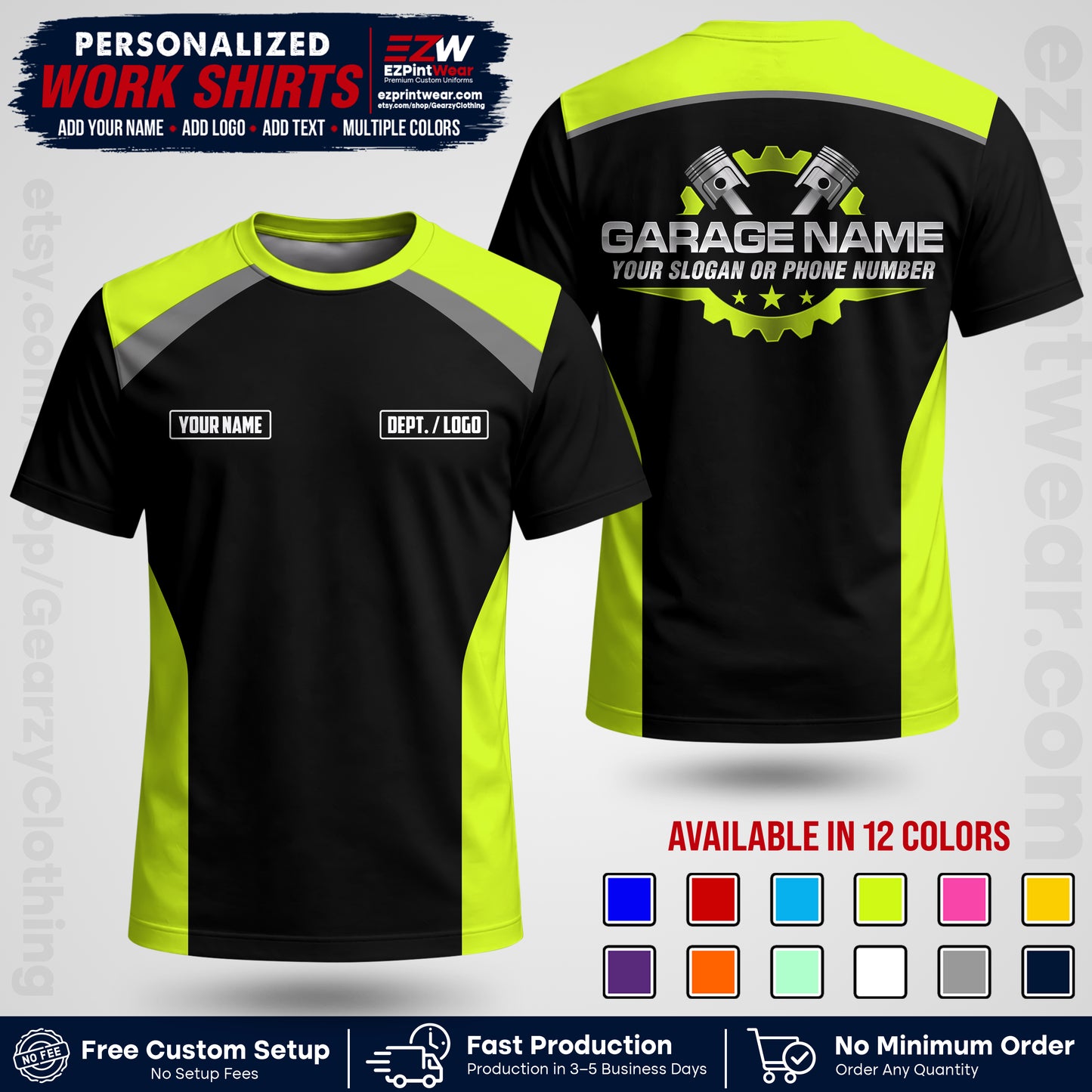 Custom Mechanic Work Shirt with Name, Logo & Text | Auto Shop Uniform | Workwear MCN 06