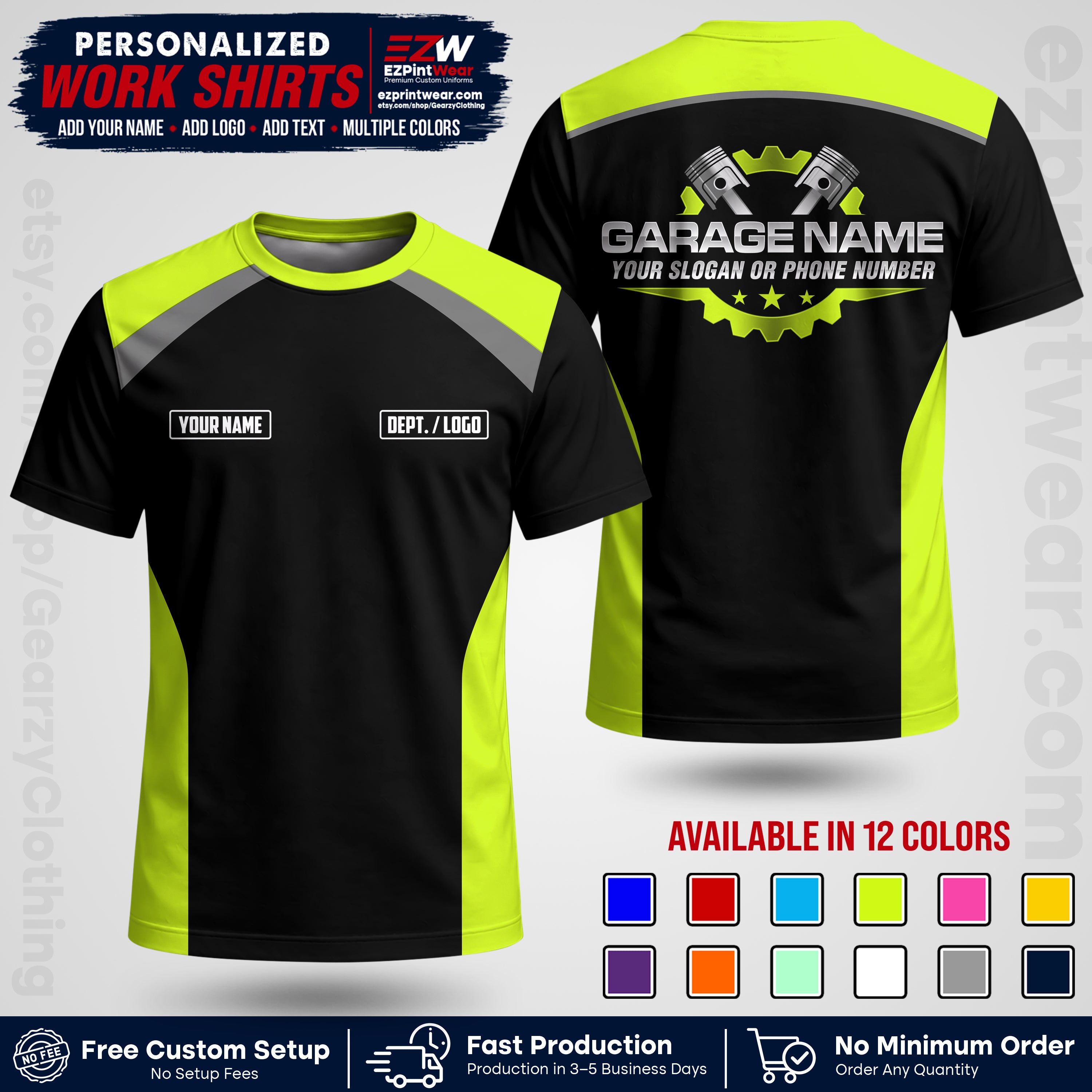 Custom Mechanic Work Shirt with Name, Logo & Text | Auto Shop Uniform | Workwear MCN 06