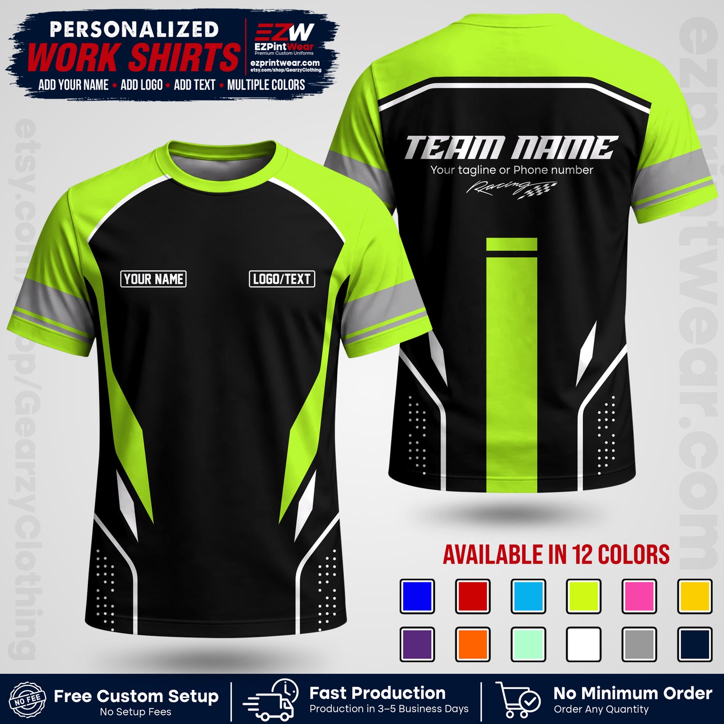 Custom Racing Shirt with Name, Logo & Text | Race Team Uniform | Crew Apparel RC06