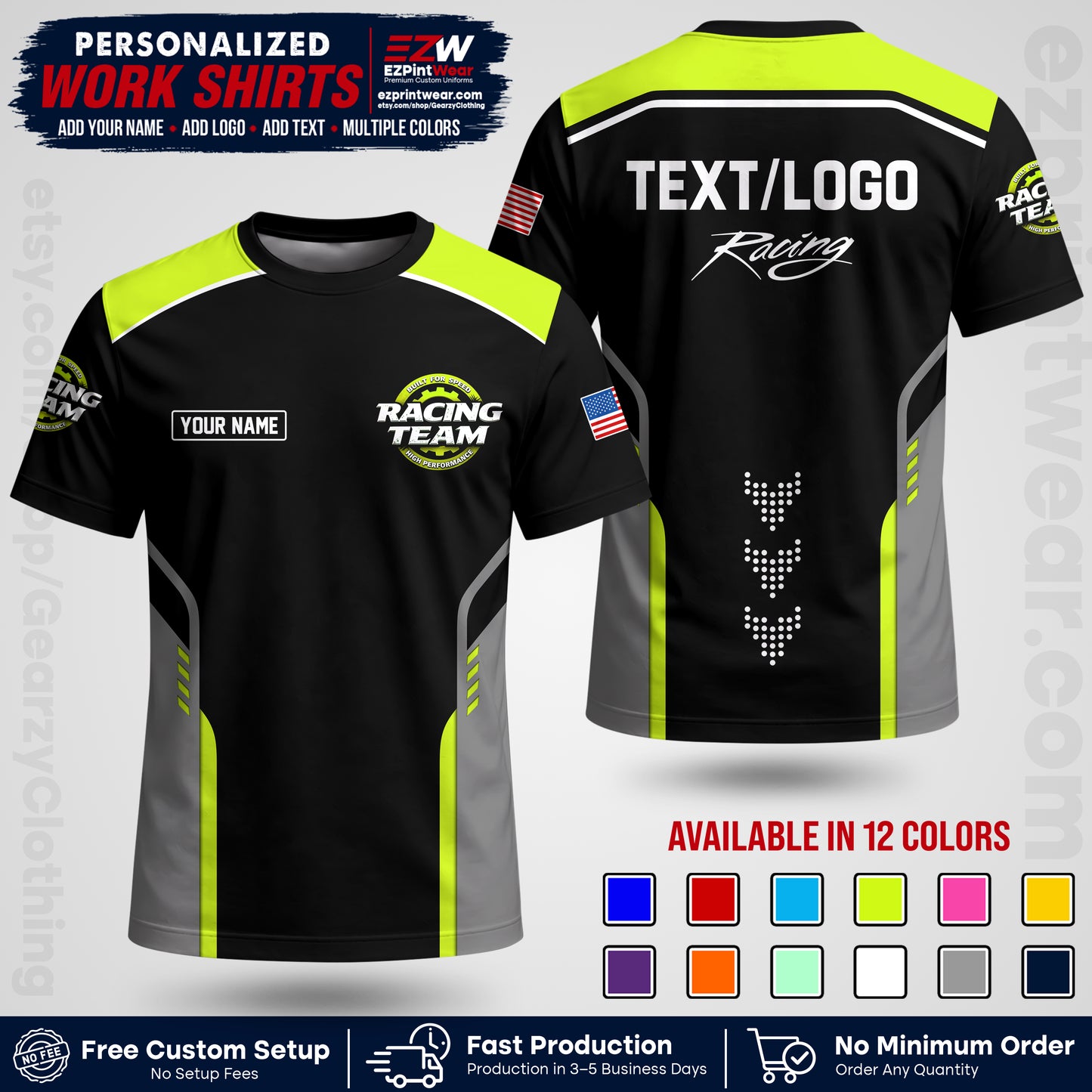 Custom Racing Shirt with Name, Logo & Text | Race Team Uniform | Crew Apparel RC09