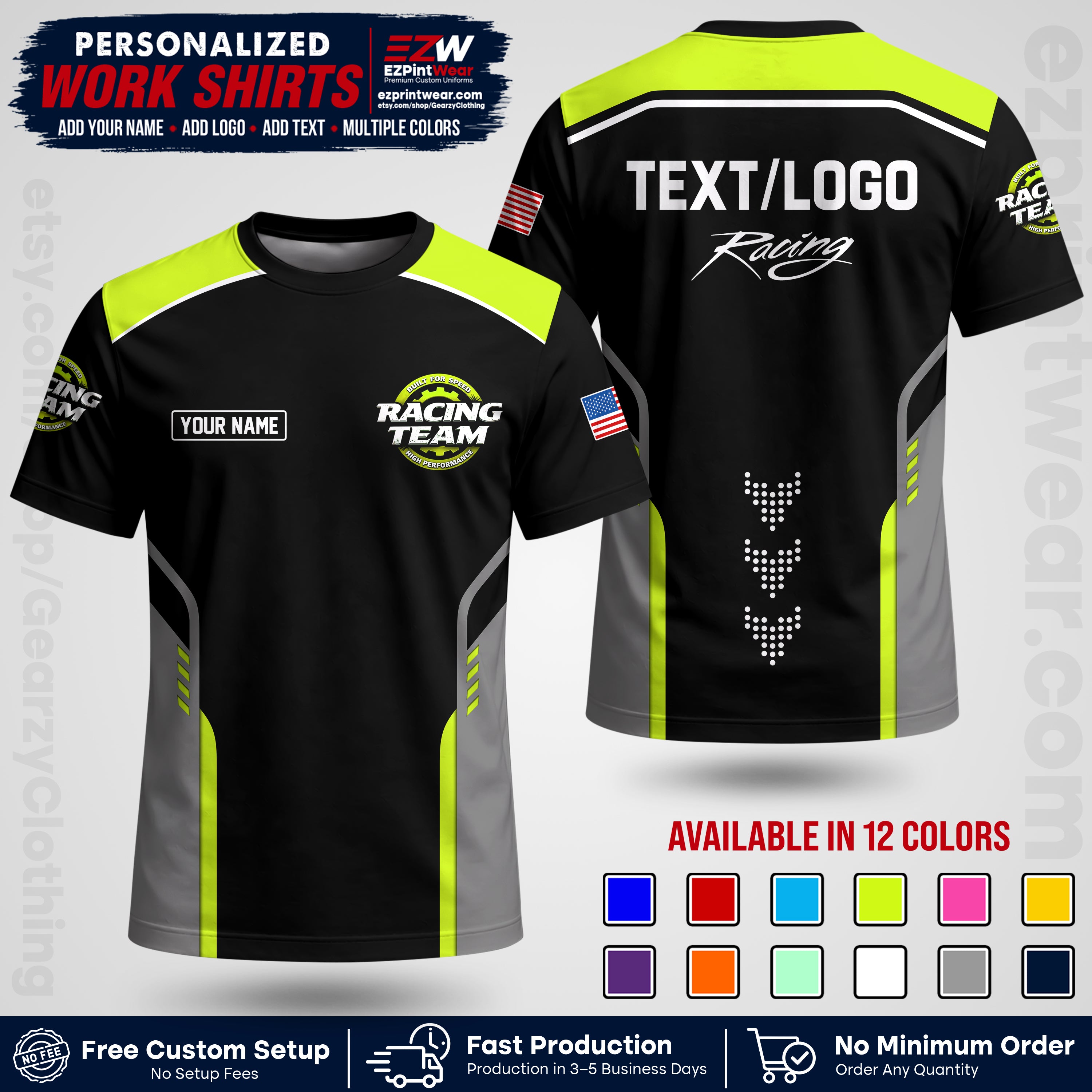 Custom Racing Shirt with Name, Logo & Text | Race Team Uniform | Crew Apparel RC09