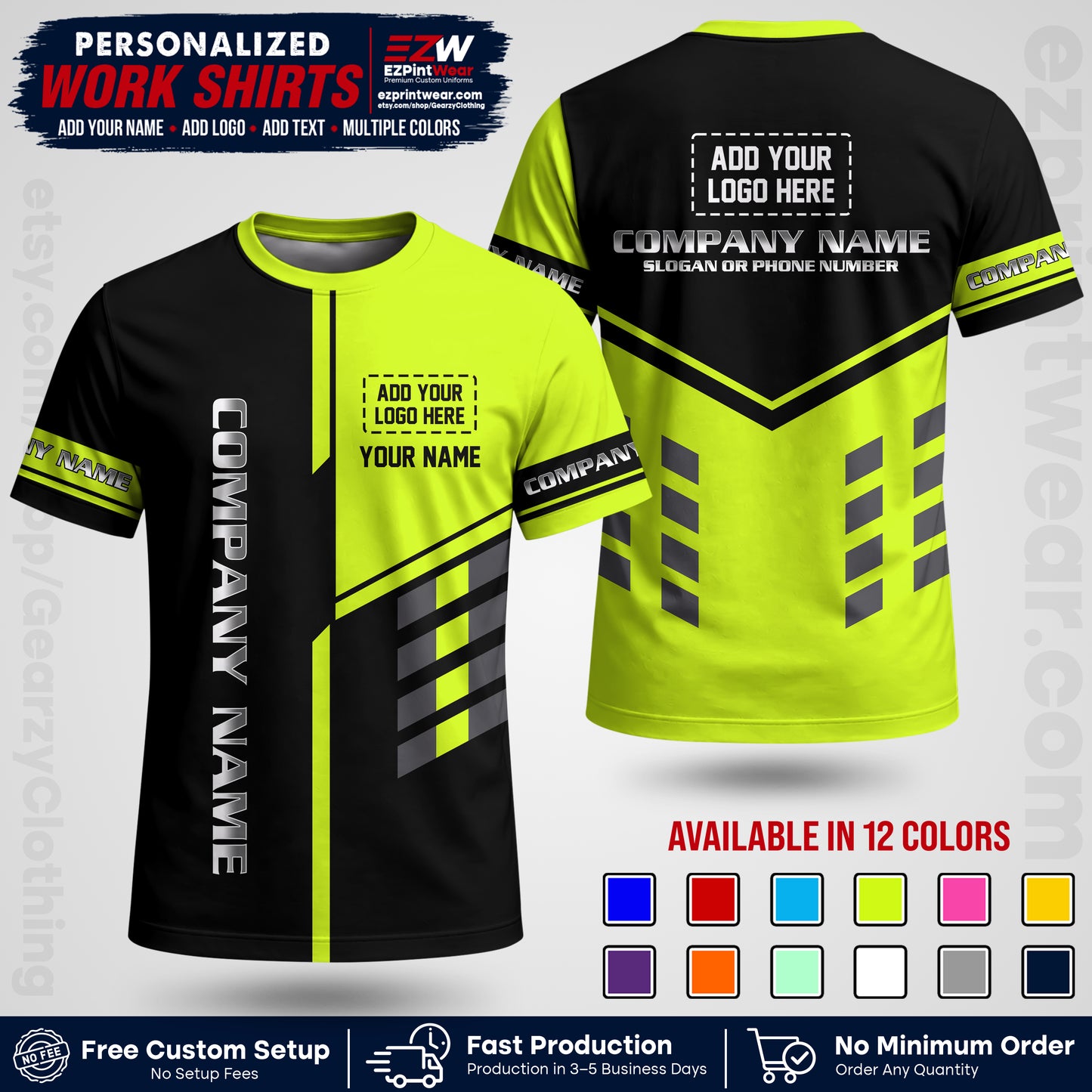 Custom All Over Print Work Uniform Shirt with Name, Logo & Text | Custom Hawaiian Shirt | Company Shirt | Employee Uniform UNF09