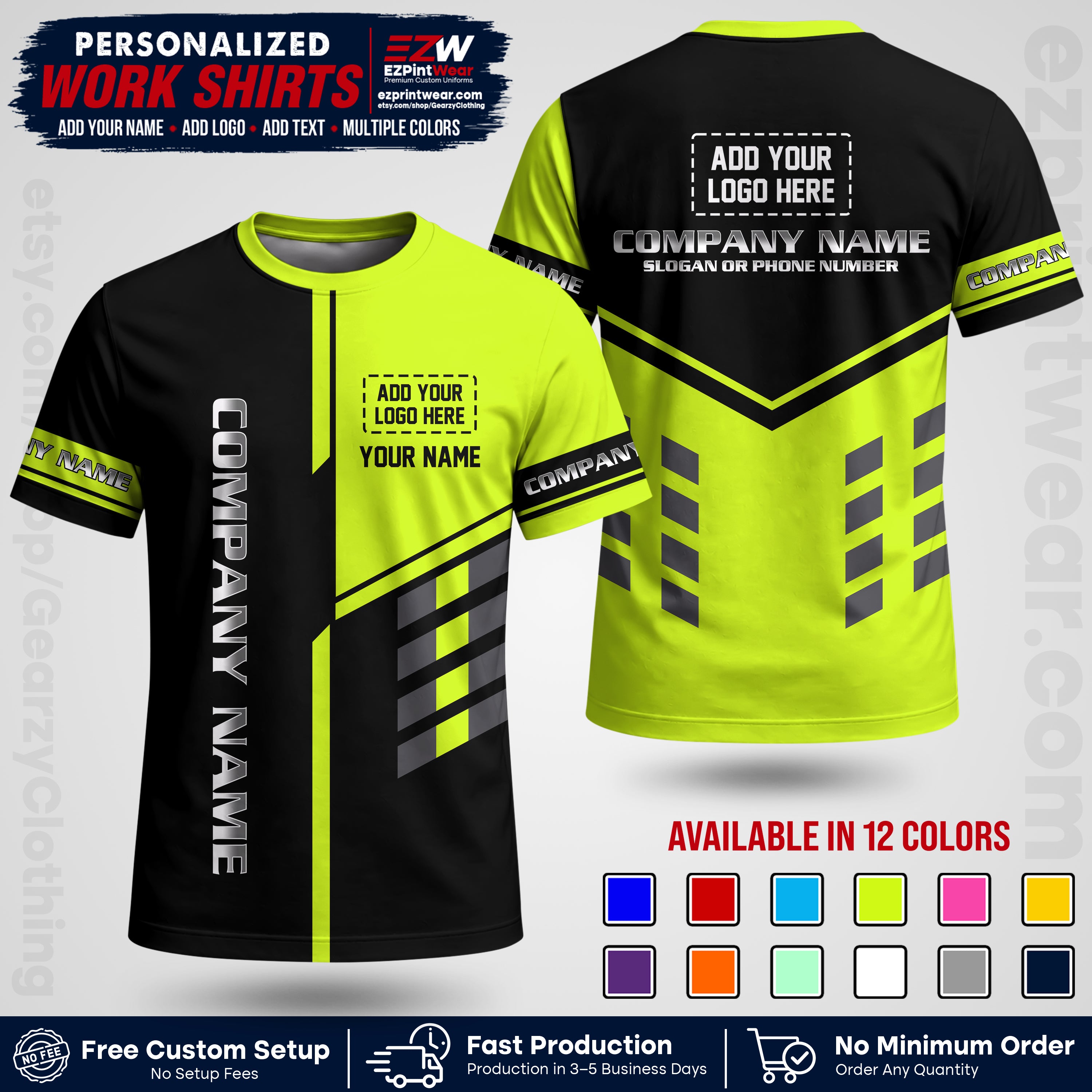 Custom All Over Print Work Uniform Shirt with Name, Logo & Text | Custom Hawaiian Shirt | Company Shirt | Employee Uniform UNF09