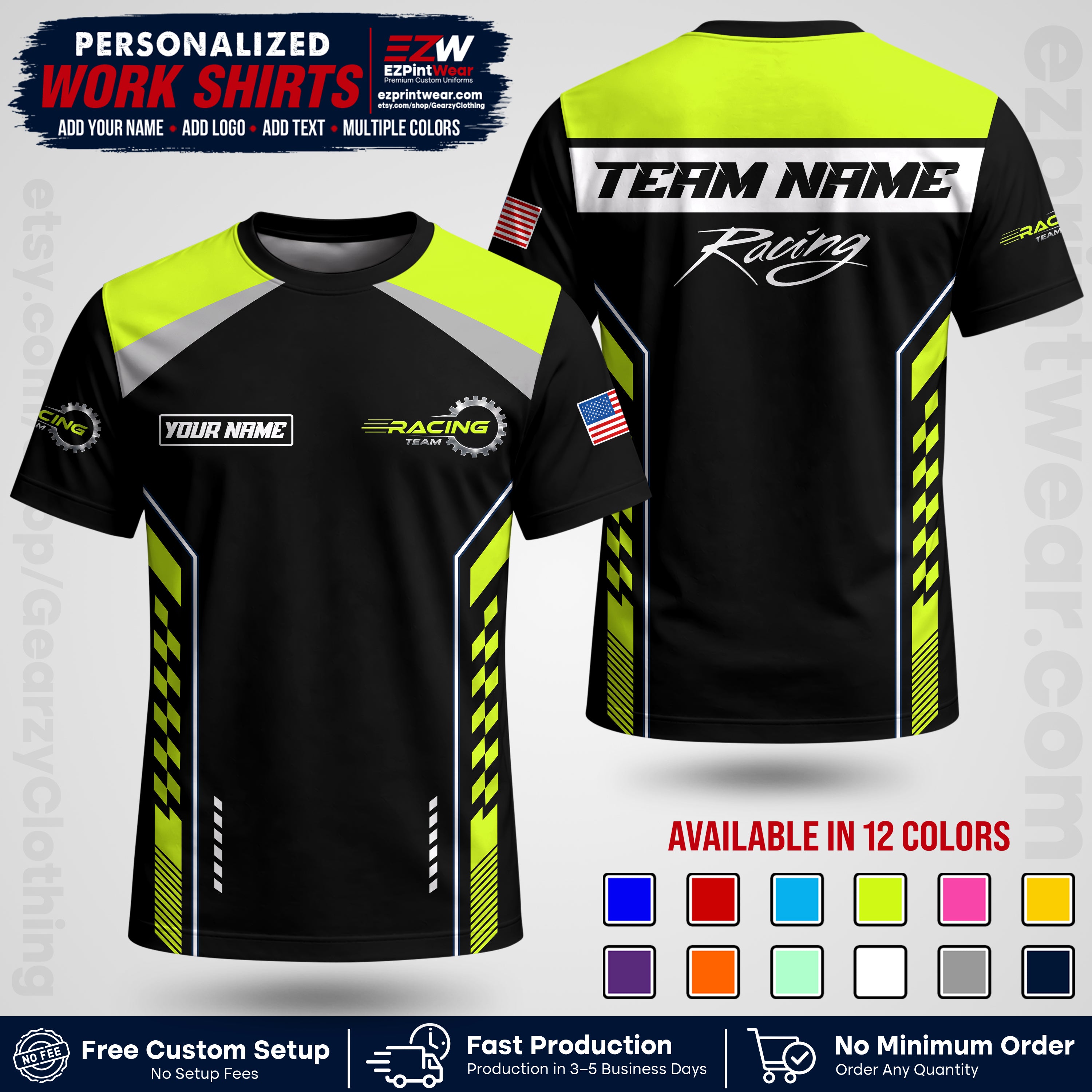 Custom Racing Shirt with Name, Logo & Text | Race Team Uniform | Crew Apparel RC13