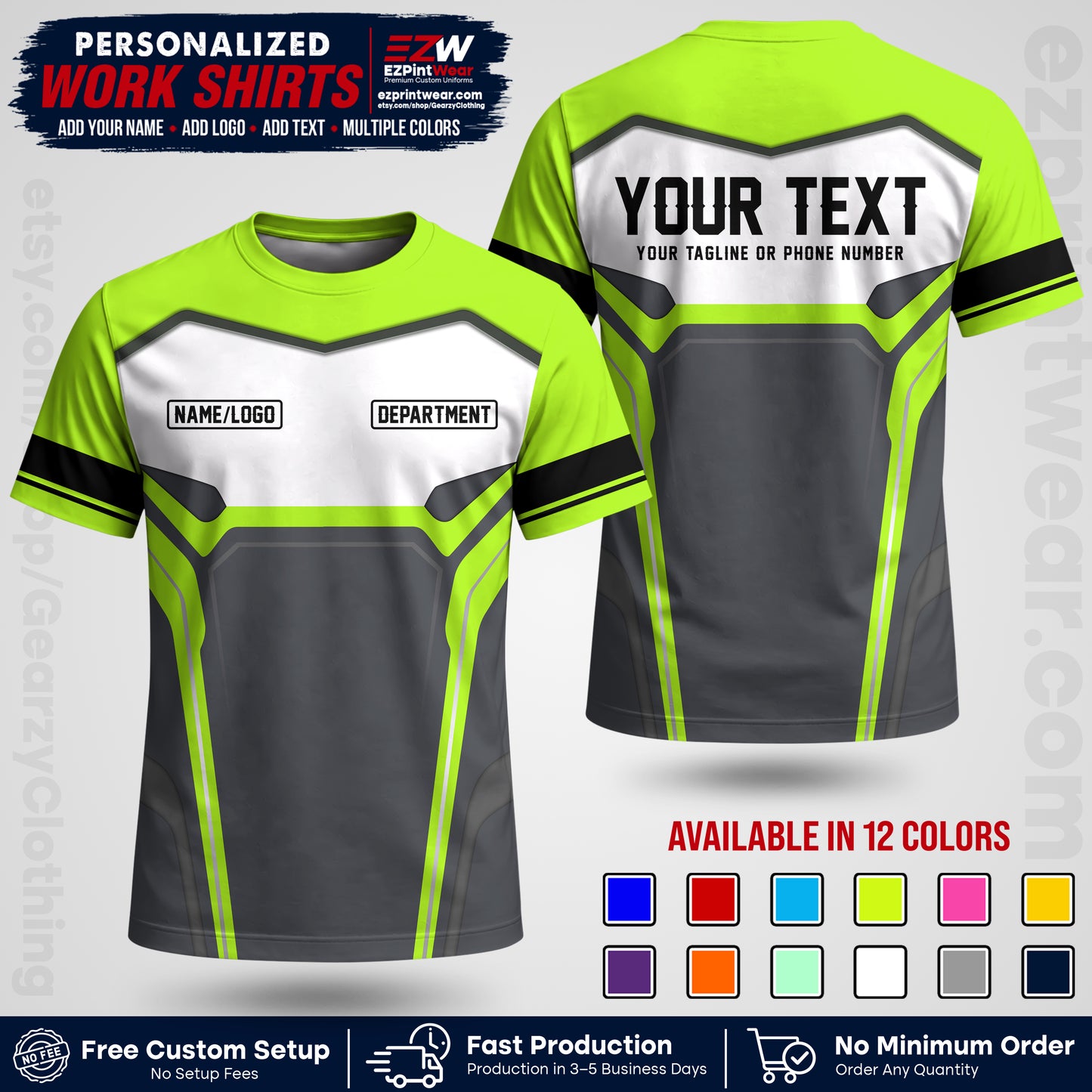 Custom All Over Print Work Uniform Shirt with Name, Logo & Text | Custom Hawaiian Shirt | Company Shirt | Employee Uniform UNF05