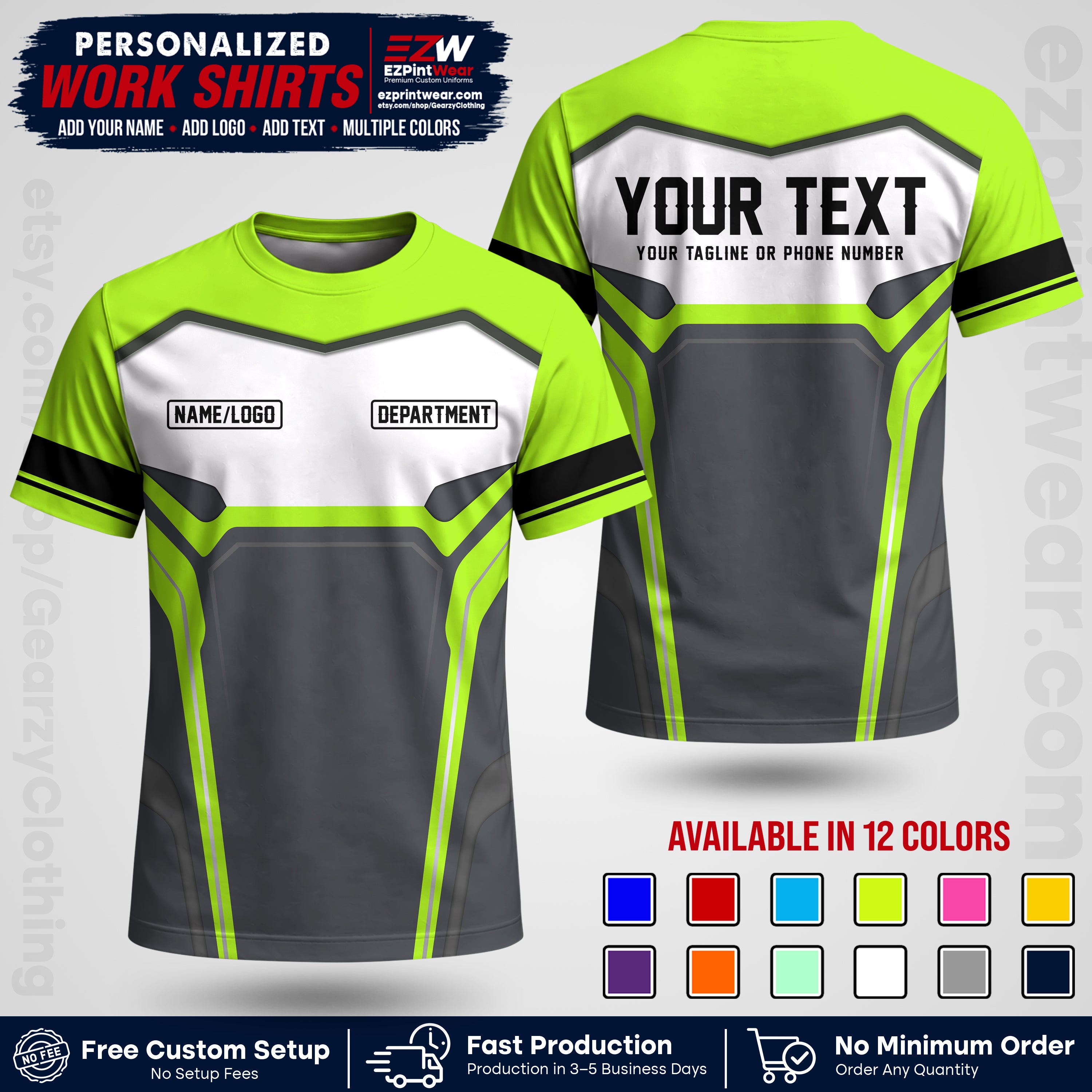 Custom All Over Print Work Uniform Shirt with Name, Logo & Text | Custom Hawaiian Shirt | Company Shirt | Employee Uniform UNF05