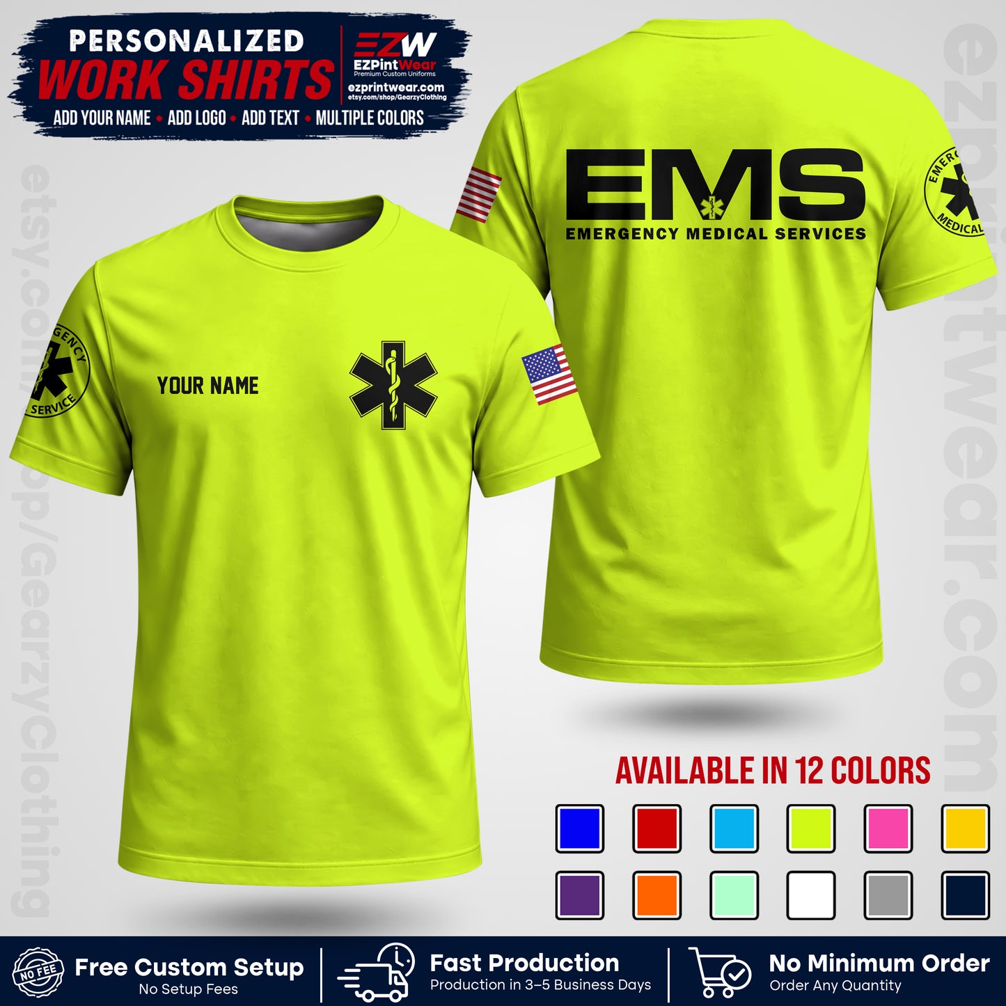 Custom EMS Shirt with Name, Logo & Text | EMS Team Uniform | First Responder Workwear EMSU01