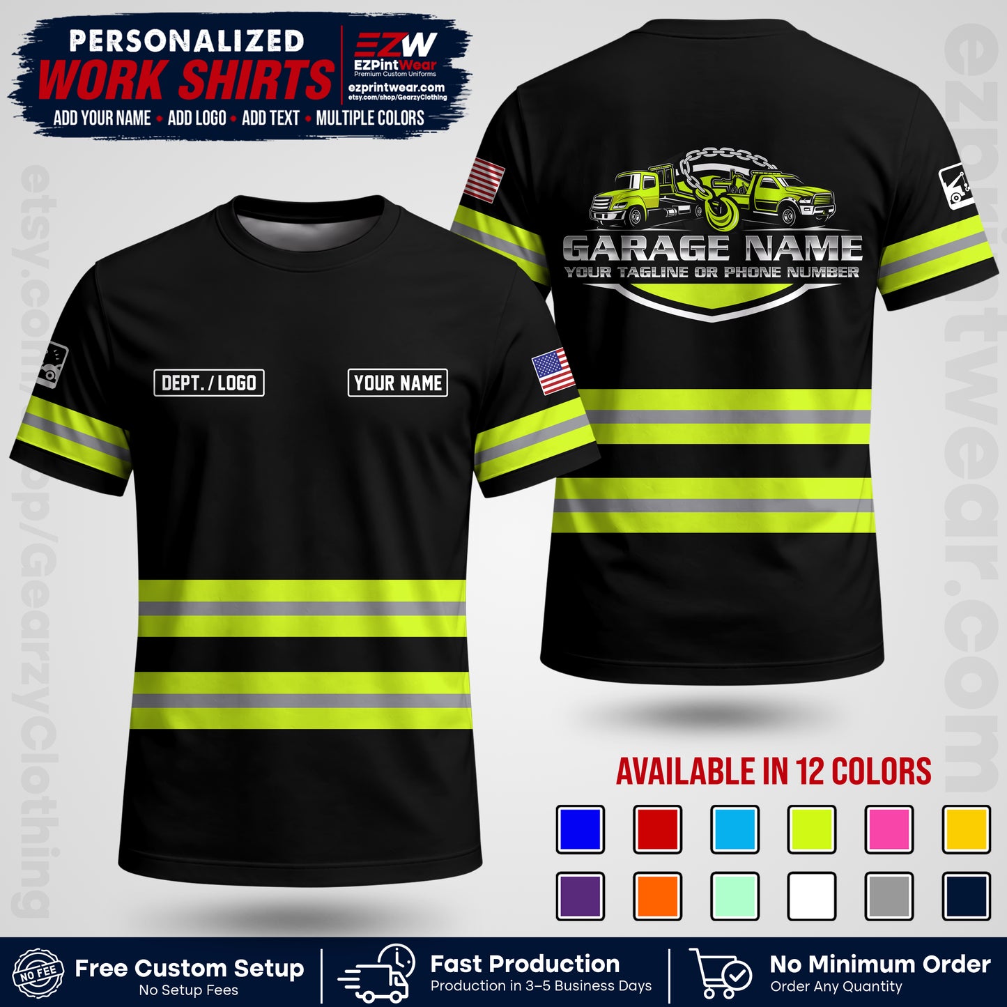 Custom Towing Workwear Uniform | Personalized Tow Truck Shirt | Non-Reflective Safety Stripe Apparel | Custom Towing Shirt | Tow Truck Apparel TW03