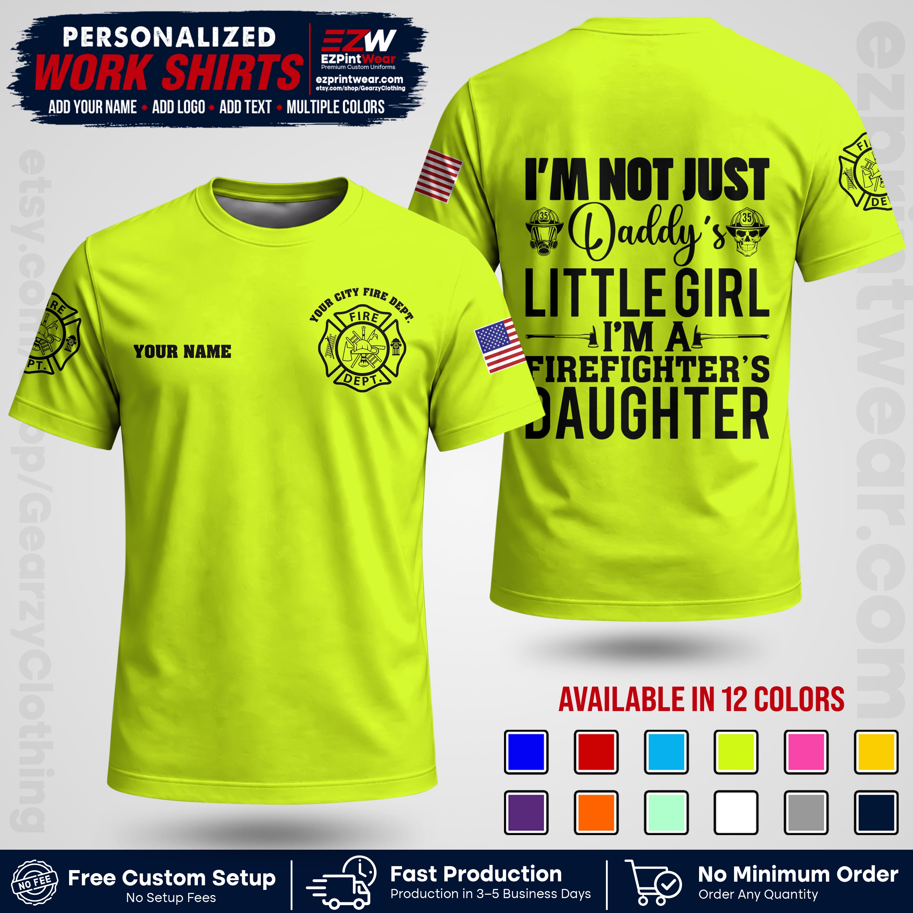 Custom Fire Department Shirt with Name, City Logo & Text | Firefighter Uniform | Button Up Work Shirt FF08