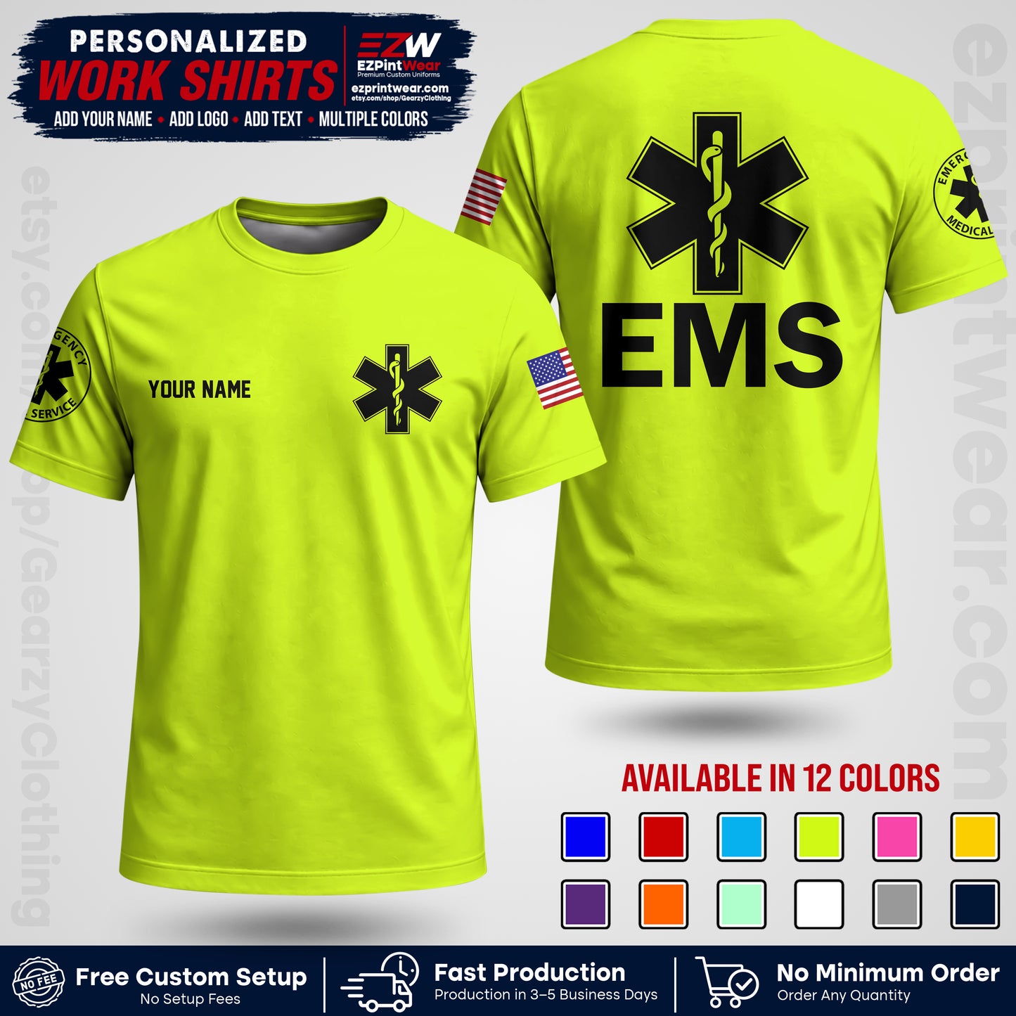 Custom EMS Shirt with Name, Logo & Text | EMS Team Uniform | First Responder Workwear EMSU02