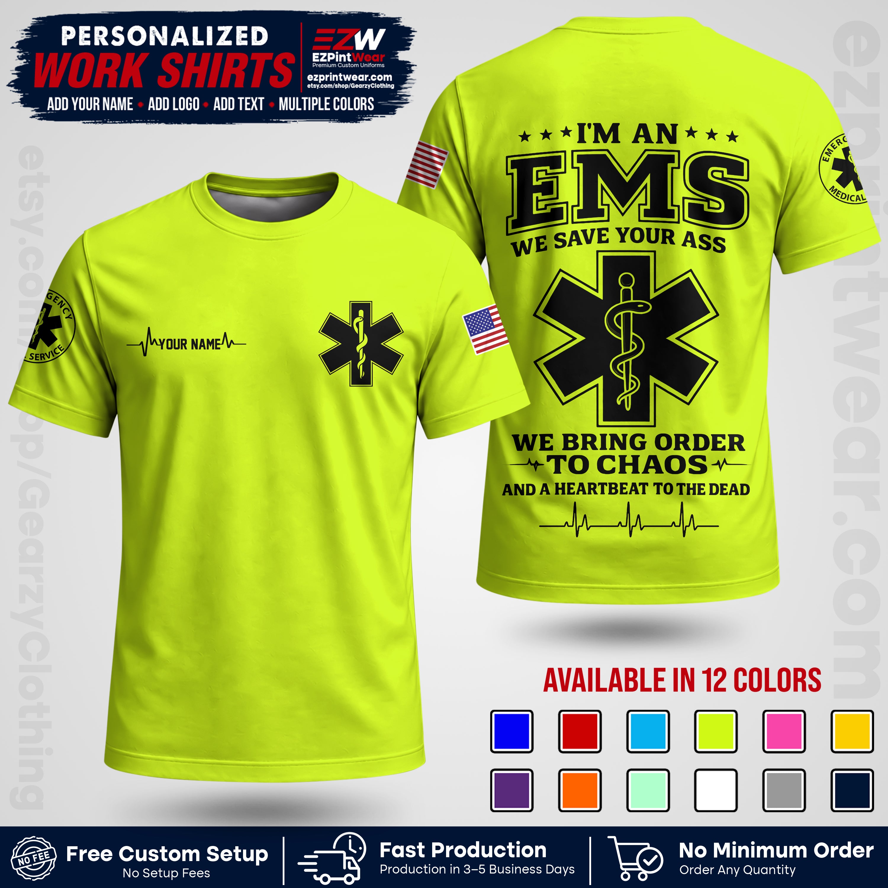 Custom EMS Shirt with Name, Logo & Text | EMS Team Uniform | First Responder Workwear EMSU05